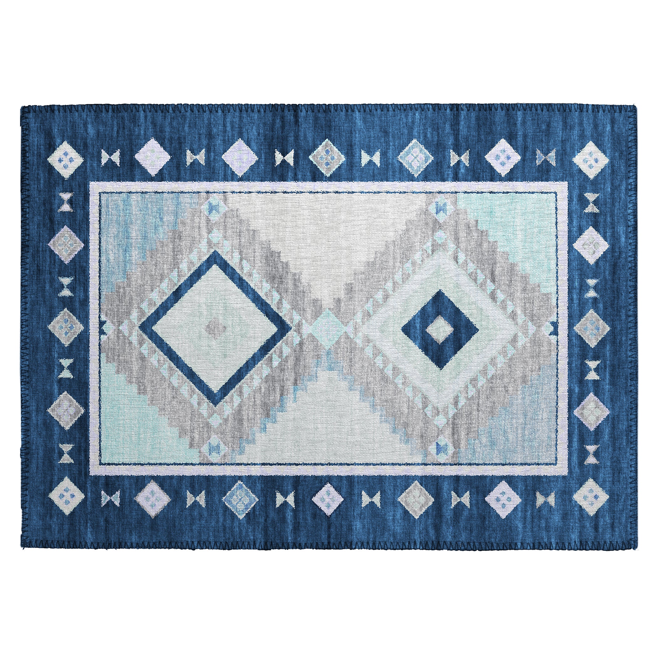 Luxury Machine Washable Indoor/Outdoor Southwestern PH2 Denim Blue Rug 1'8" x 2'6" #shape_Rectangle