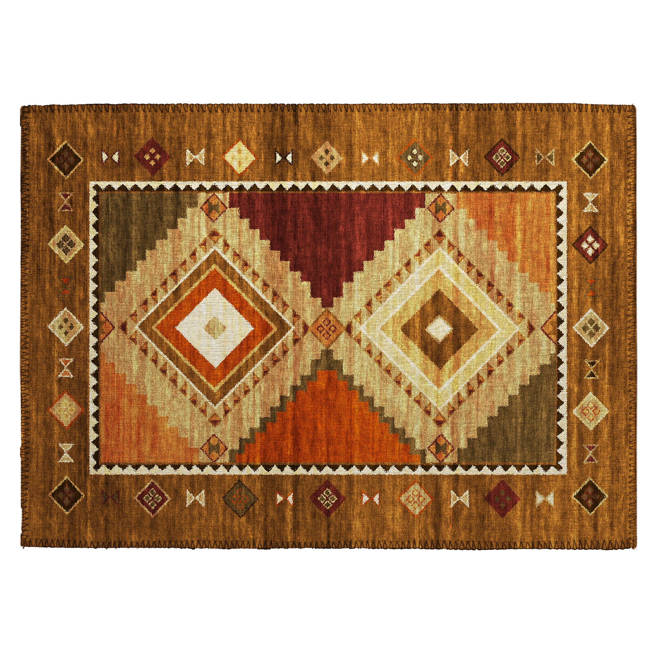 Luxury Machine Washable Indoor/Outdoor Southwestern PH2 Walnut Brown Rug 1'8" x 2'6" #shape_Rectangle