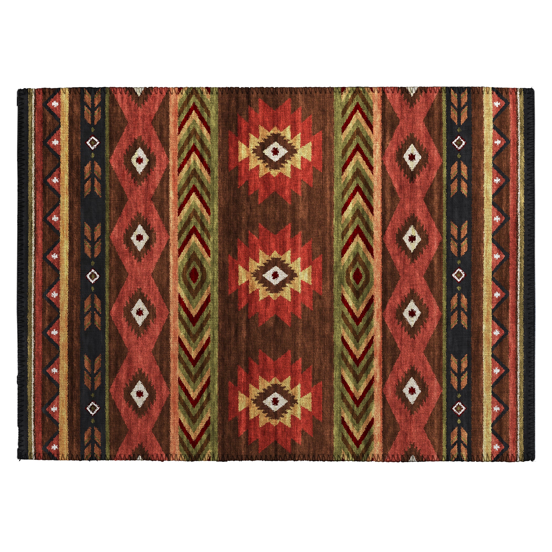 Luxury Machine Washable Indoor/Outdoor Southwestern PH3 Chocolate Brown Rug 1'8" x 2'6" #shape_Rectangle