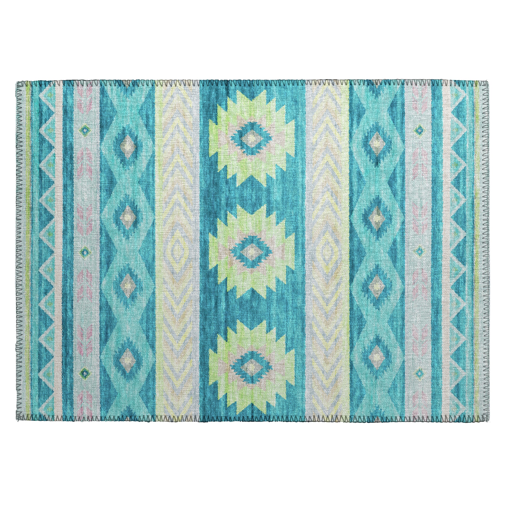 Luxury Machine Washable Indoor/Outdoor Southwestern PH3 Teal Rug 1'8" x 2'6" #shape_Rectangle