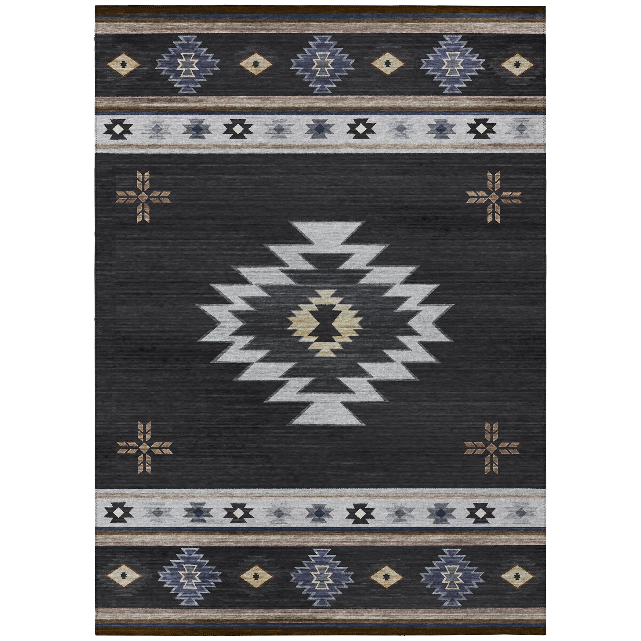 Luxury Machine Washable Indoor/Outdoor Southwestern PH4 Black Rug 3' x 5' #shape_Rectangle