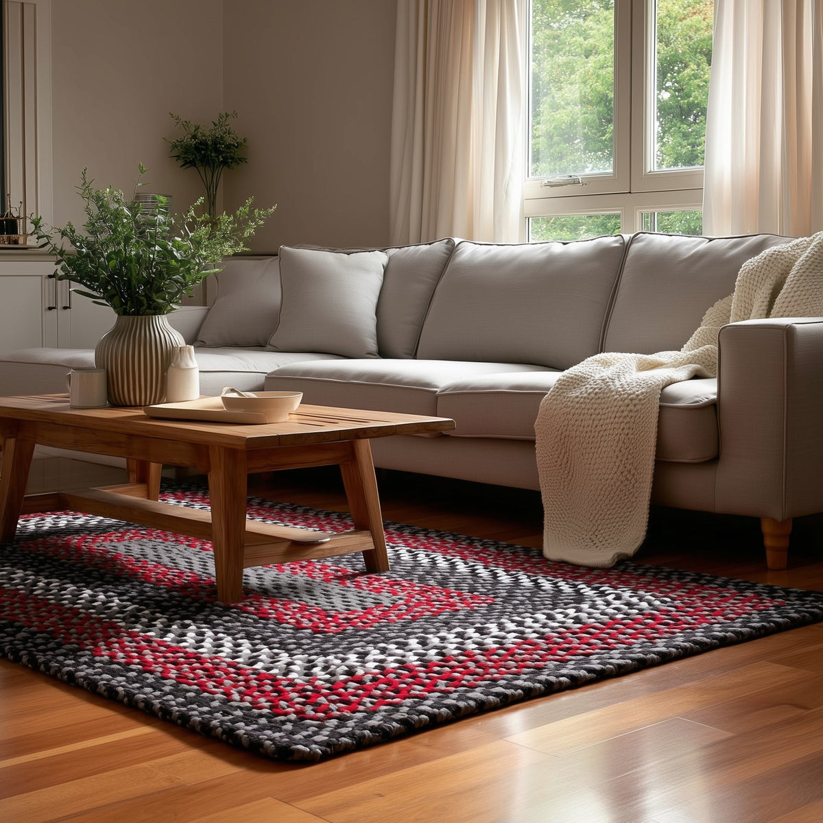Black Plymouth Collection braided rug 5' x 7' Rectangle #size_5' x 7' Rectangle