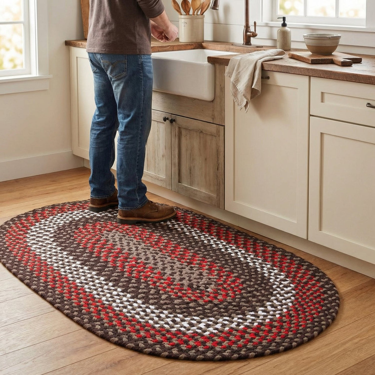 Brown Plymouth Collection braided rug 3' x 5' Oval #size_3' x 5' Oval