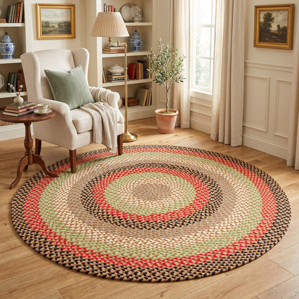 Earthtone Plymouth Collection braided rug 4' Round #size_4' Round
