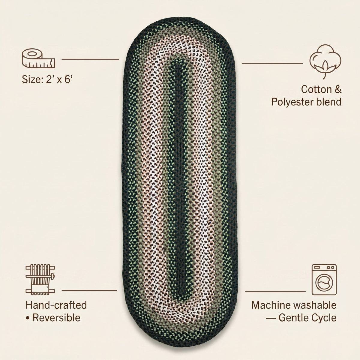 Green Plymouth Collection braided rug 2' x 6' Oval Runner #size_2' x 6' Oval Runner