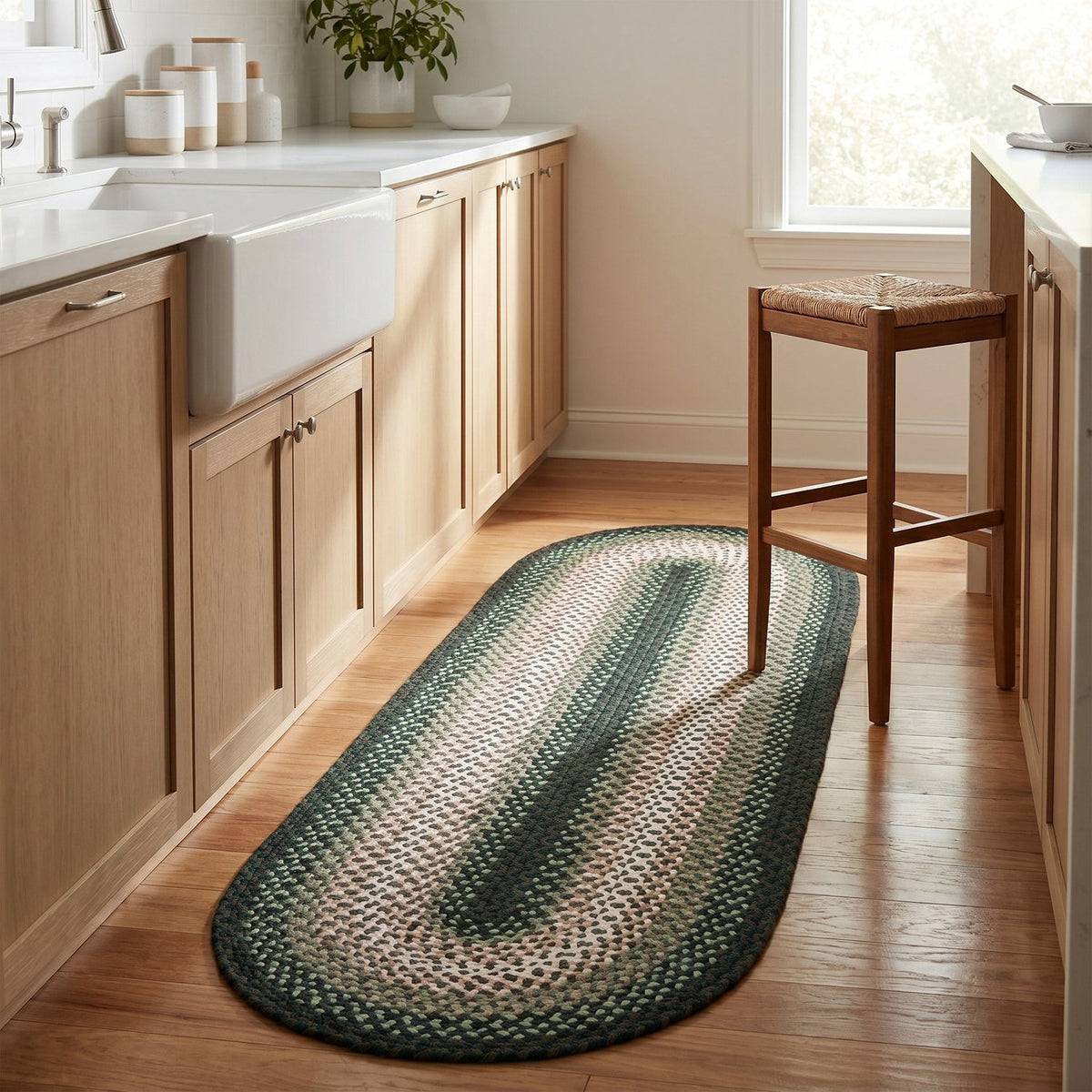 Green Plymouth Collection braided rug 2' x 6' Oval Runner #size_2' x 6' Oval Runner