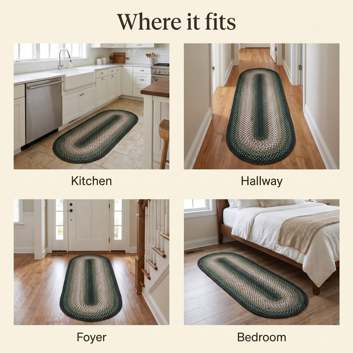 Green Plymouth Collection braided rug 2' x 6' Oval Runner #size_2' x 6' Oval Runner