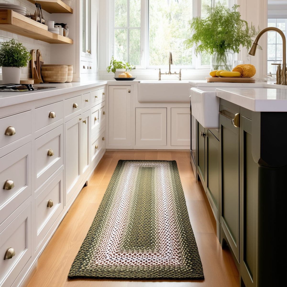Green Plymouth Collection braided rug 2' x 6' Rectangle Runner #size_2' x 6' Rectangle Runner