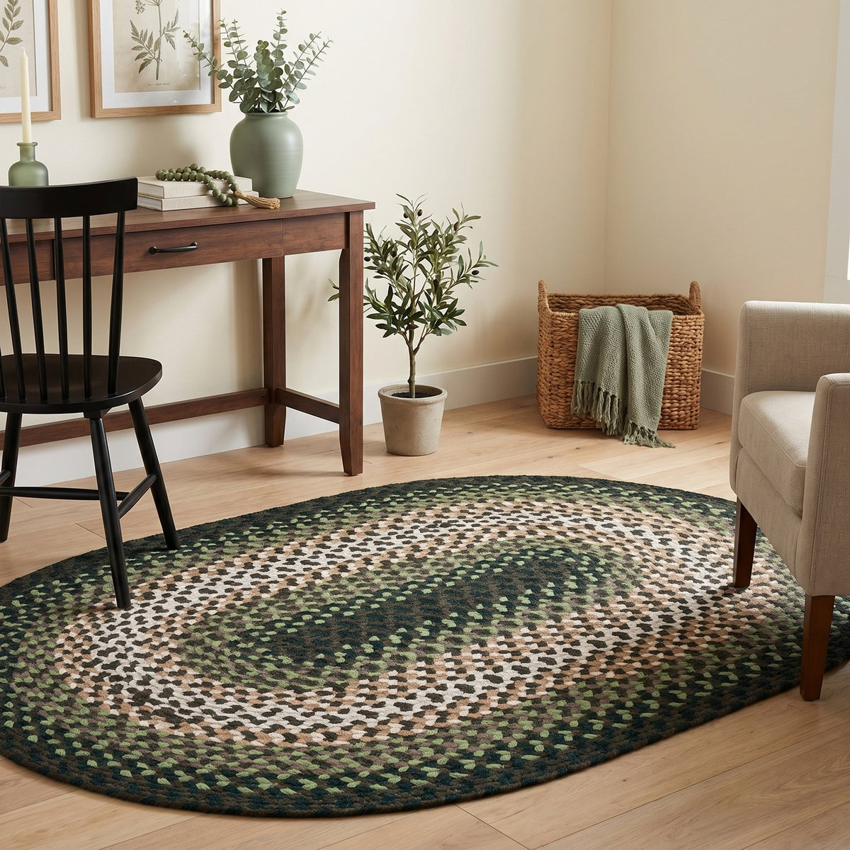 Green Plymouth Collection braided rug 4' x 6' Oval #size_4' x 6' Oval