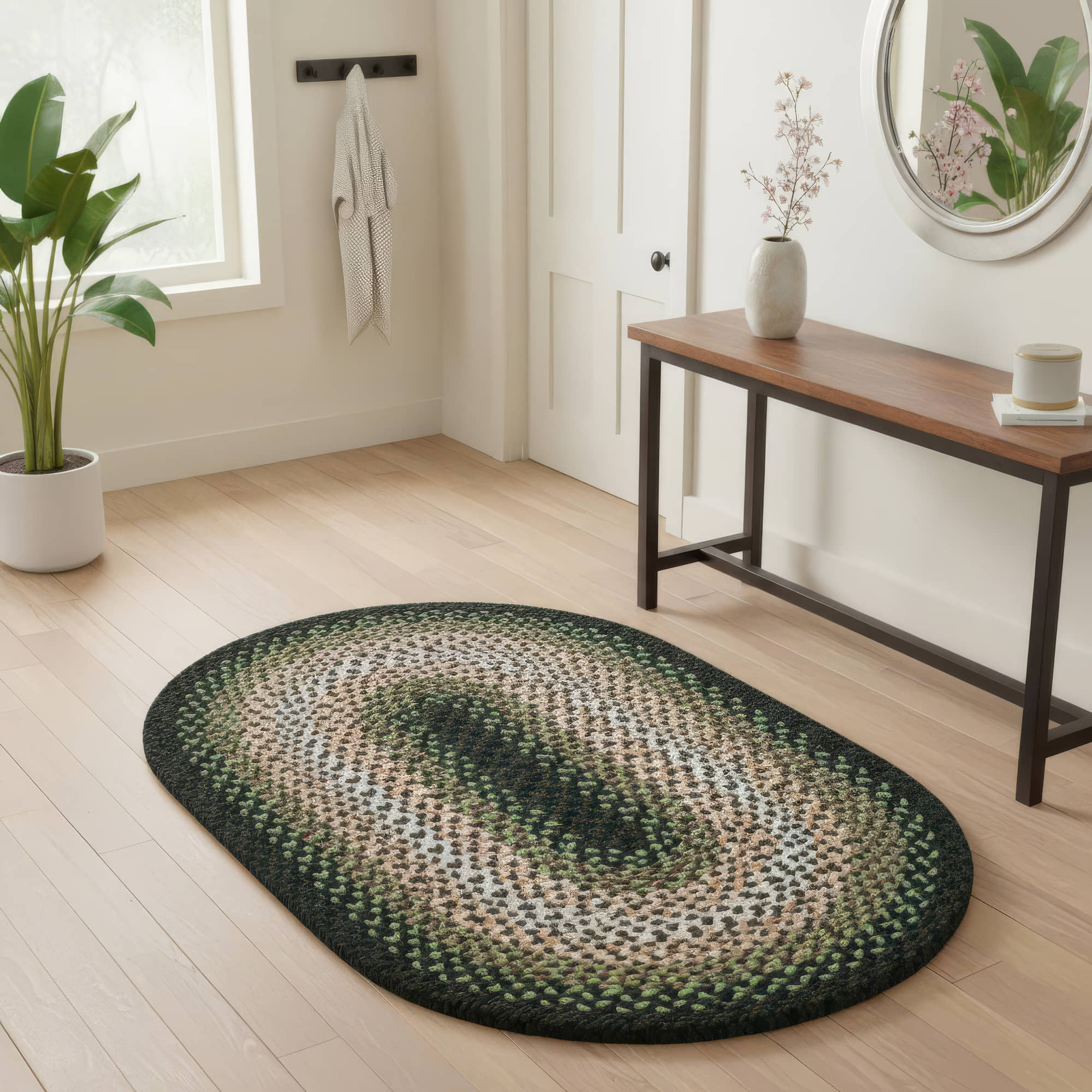 Green Charming Braided Rug for Farmhouse Living Rooms and Bedroom