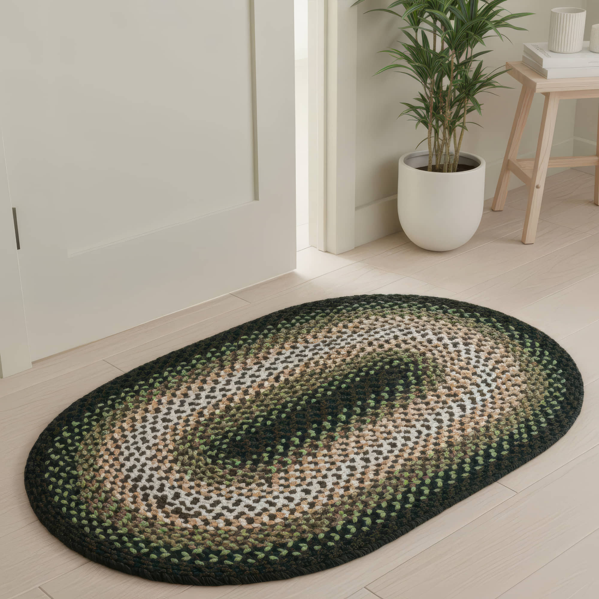 Green Charming Braided Rug for Farmhouse Living Rooms and Bedroom