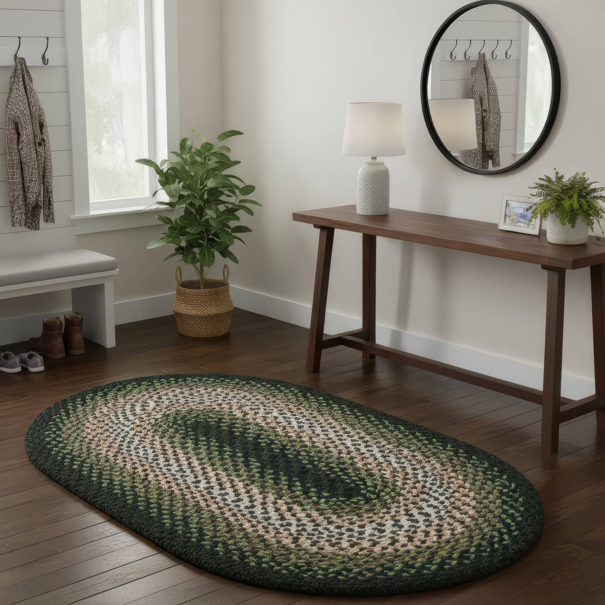 Green Charming Braided Rug for Farmhouse Living Rooms and Bedroom