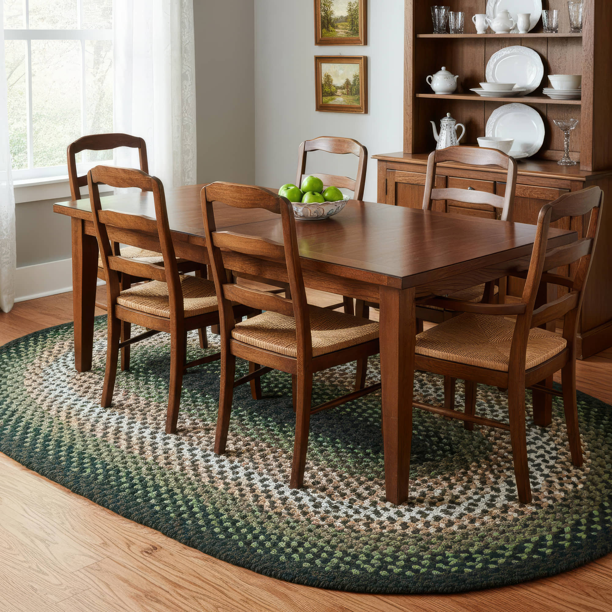 Green Charming Braided Rug for Farmhouse Living Rooms and Bedroom