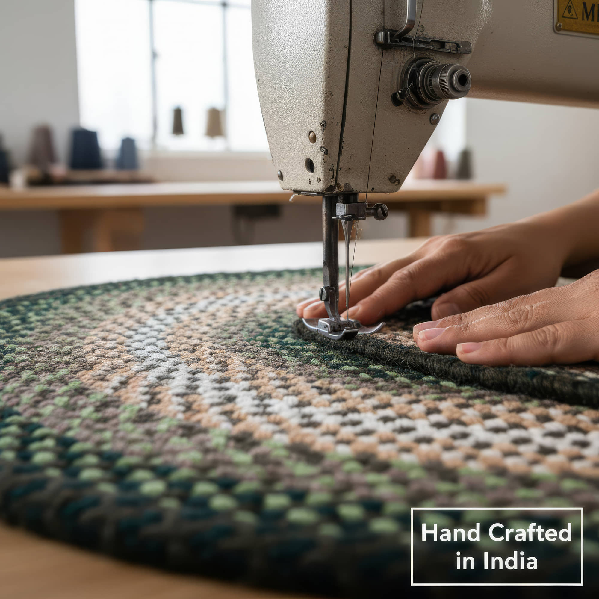Green Charming Braided Rug for Farmhouse Living Rooms and Bedroom