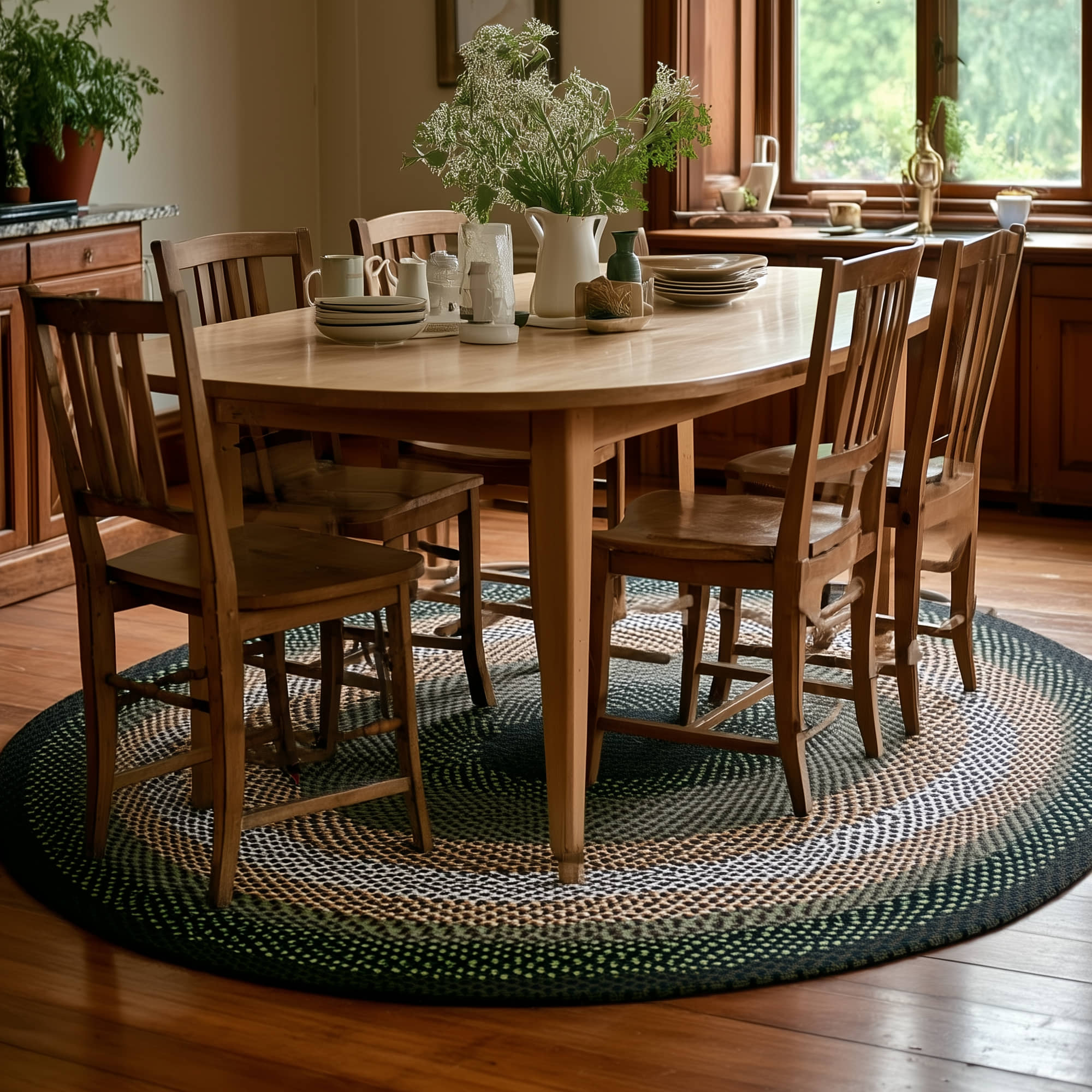 Green Charming Braided Rug for Farmhouse Living Rooms and Bedroom