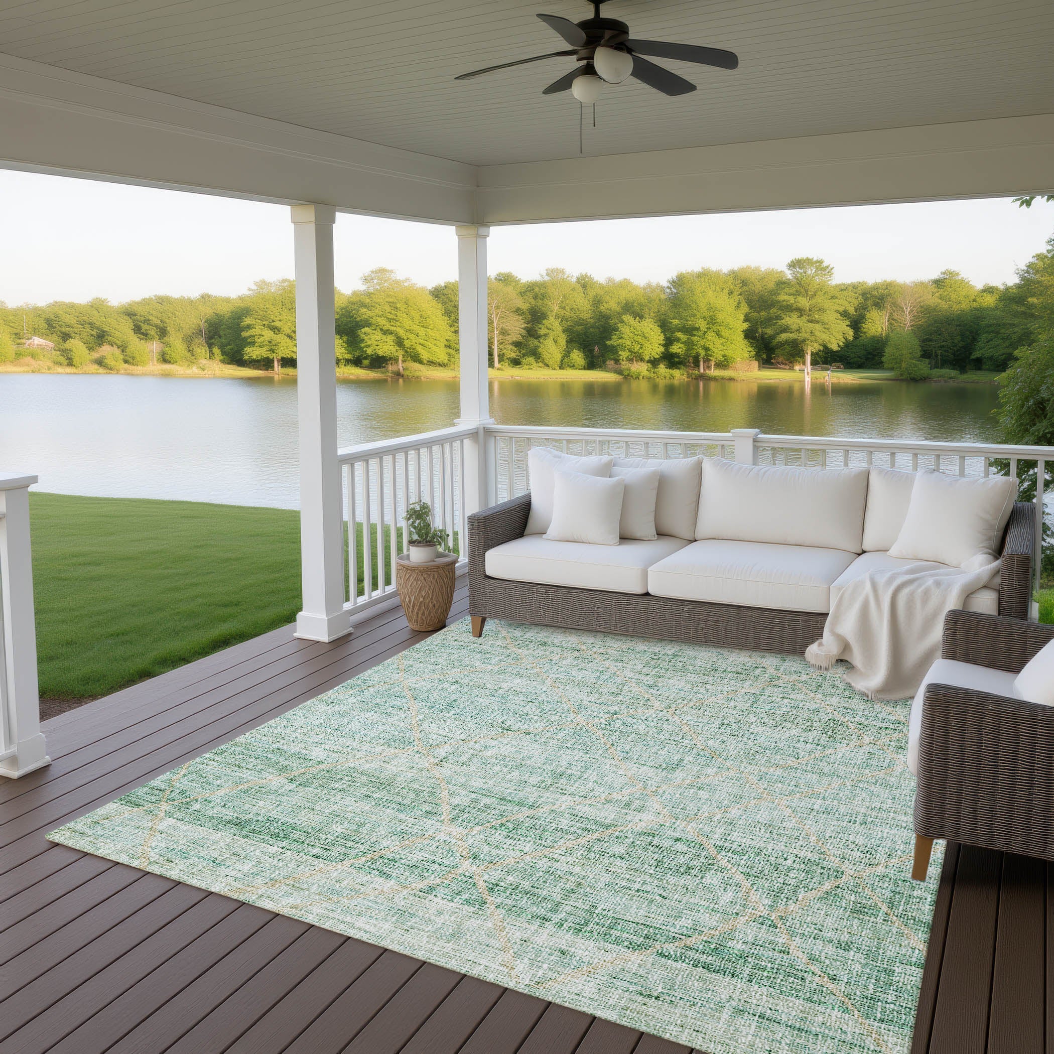 Luxury Washable Indoor/Outdoor Transitional PO1 Aloe Green Rug 2'6" x 3'10" #shape_Rectangle