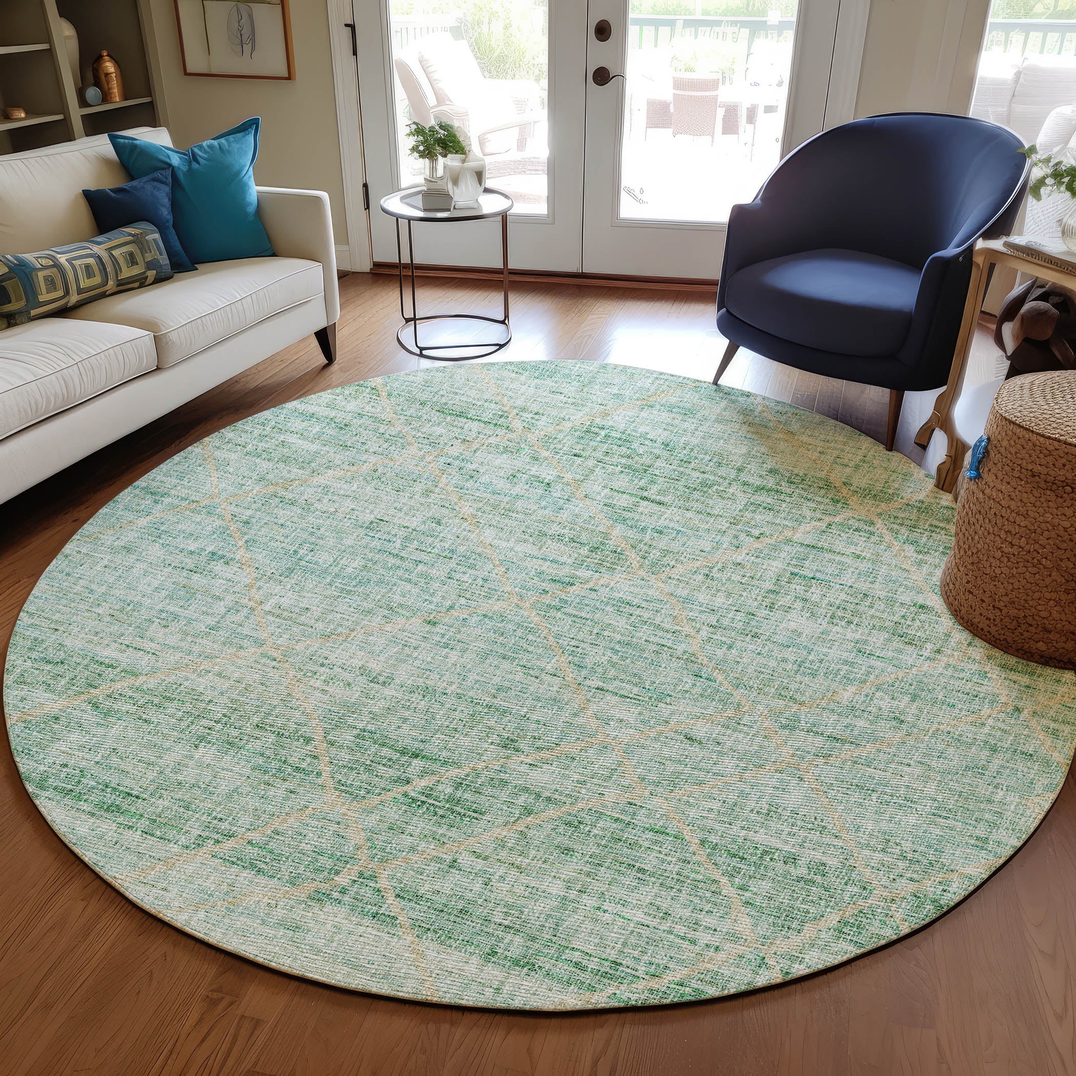 Luxury Washable Indoor/Outdoor Transitional PO1 Aloe Green Rug 8' x 8' #shape_Rectangle