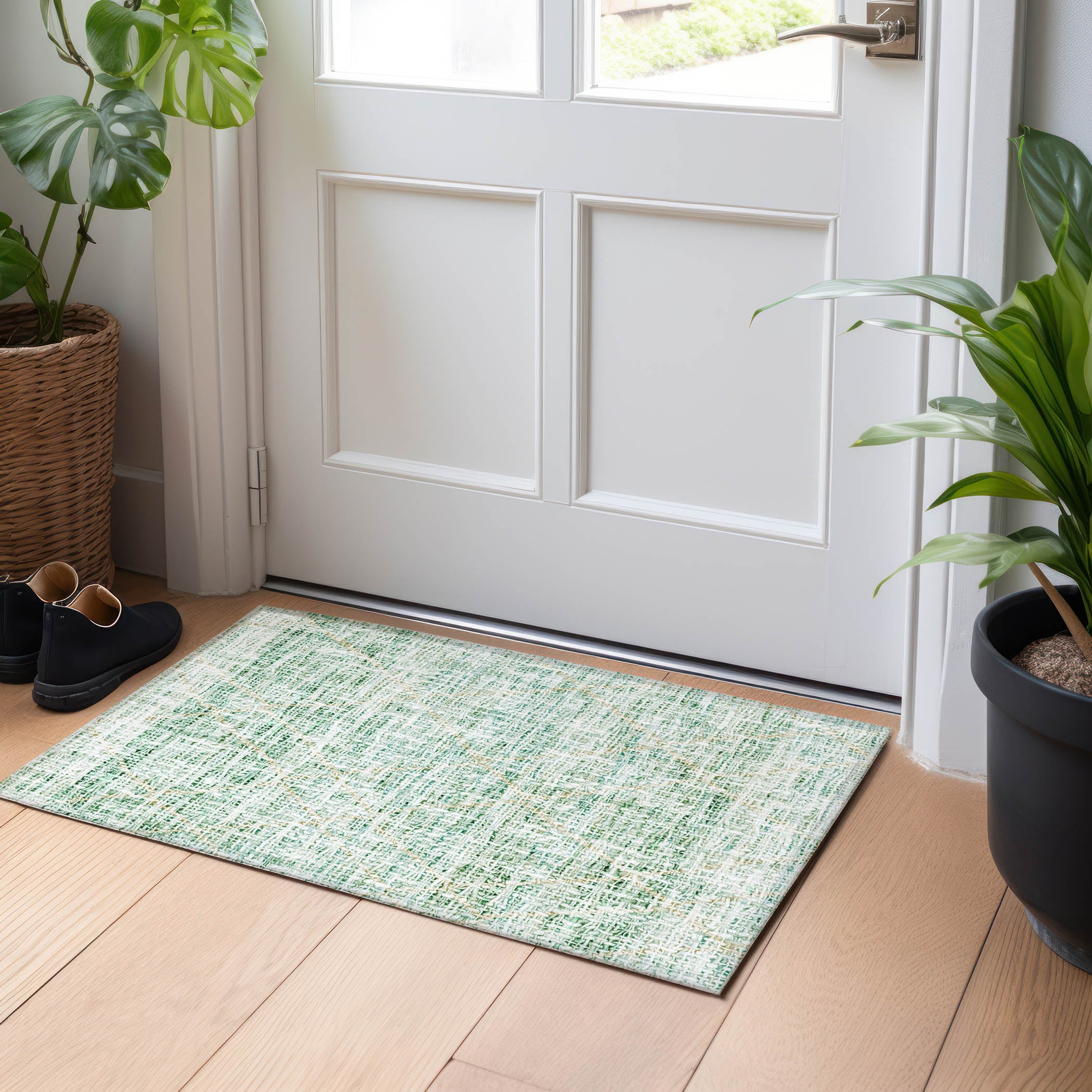 Luxury Washable Indoor/Outdoor Transitional PO1 Aloe Green Rug 1'8" x 2'6" #shape_Rectangle