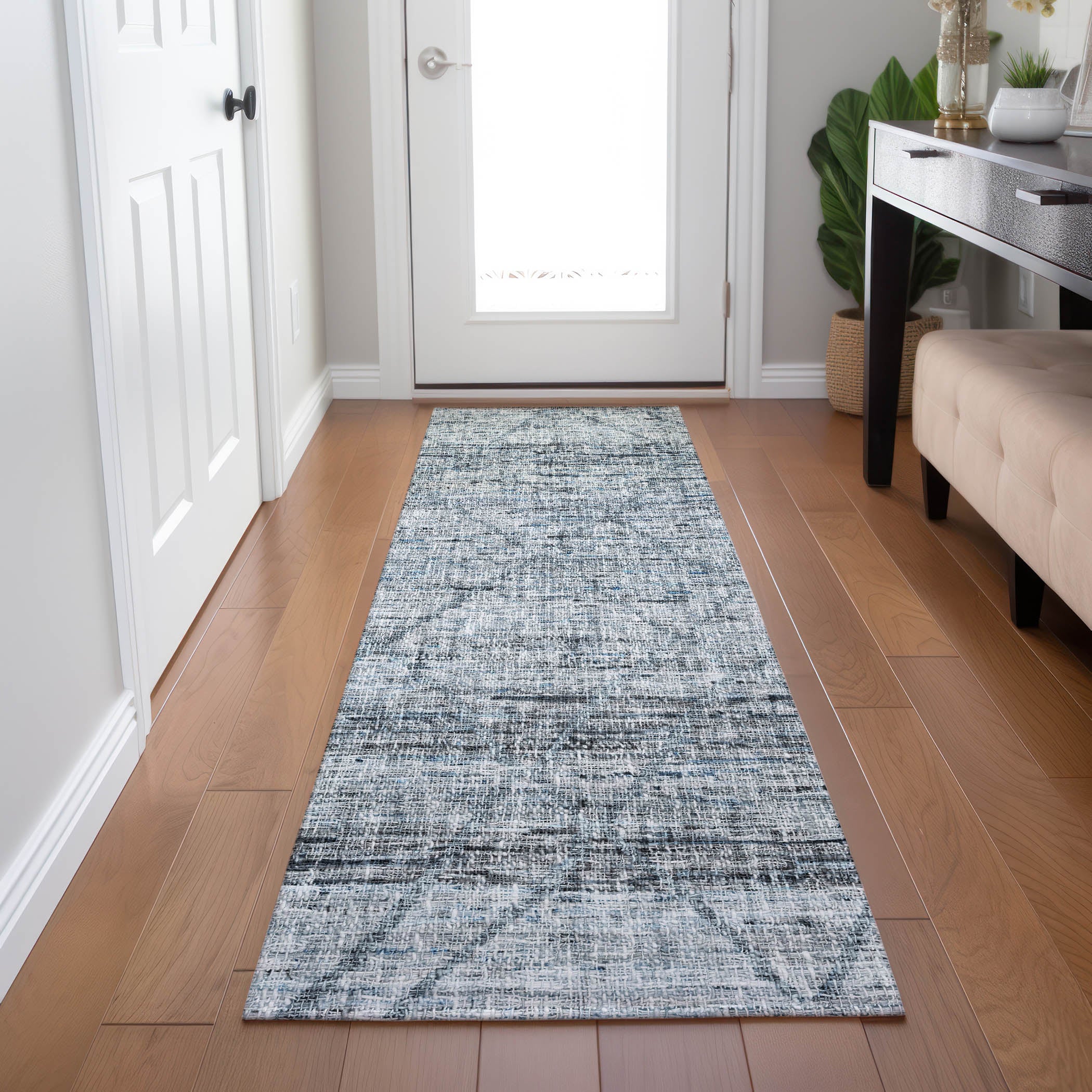 Luxury Washable Indoor/Outdoor Transitional PO1 Blue Rug 2'3" x 7'6" #shape_Runner