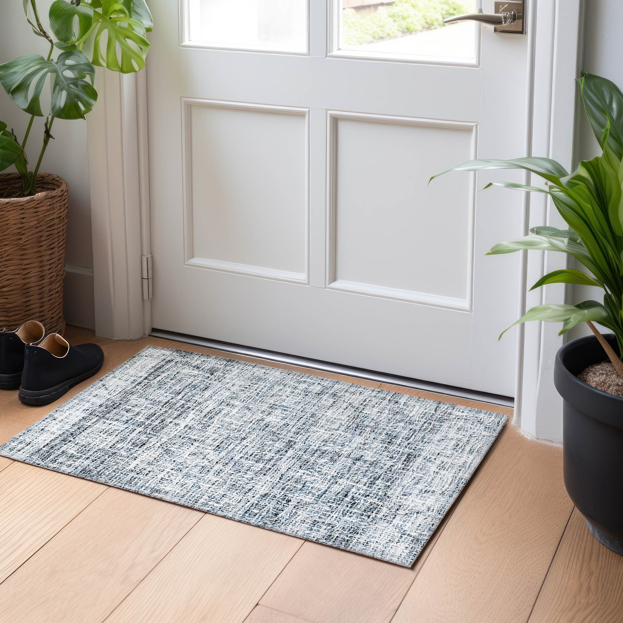 Luxury Washable Indoor/Outdoor Transitional PO1 Blue Rug 1'8" x 2'6" #shape_Rectangle