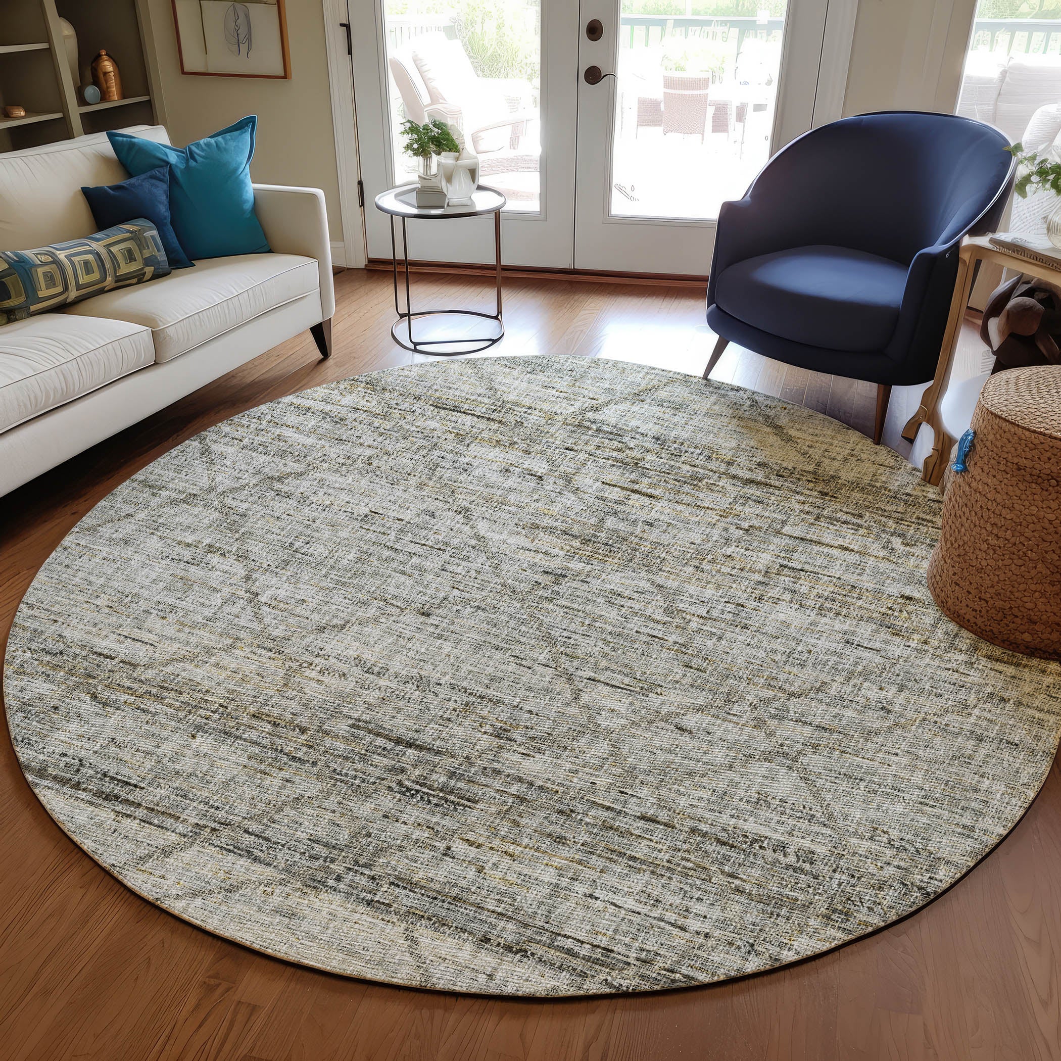 Luxury Washable Indoor/Outdoor Transitional PO1 Pewter Gray Rug 8' x 8' #shape_Rectangle