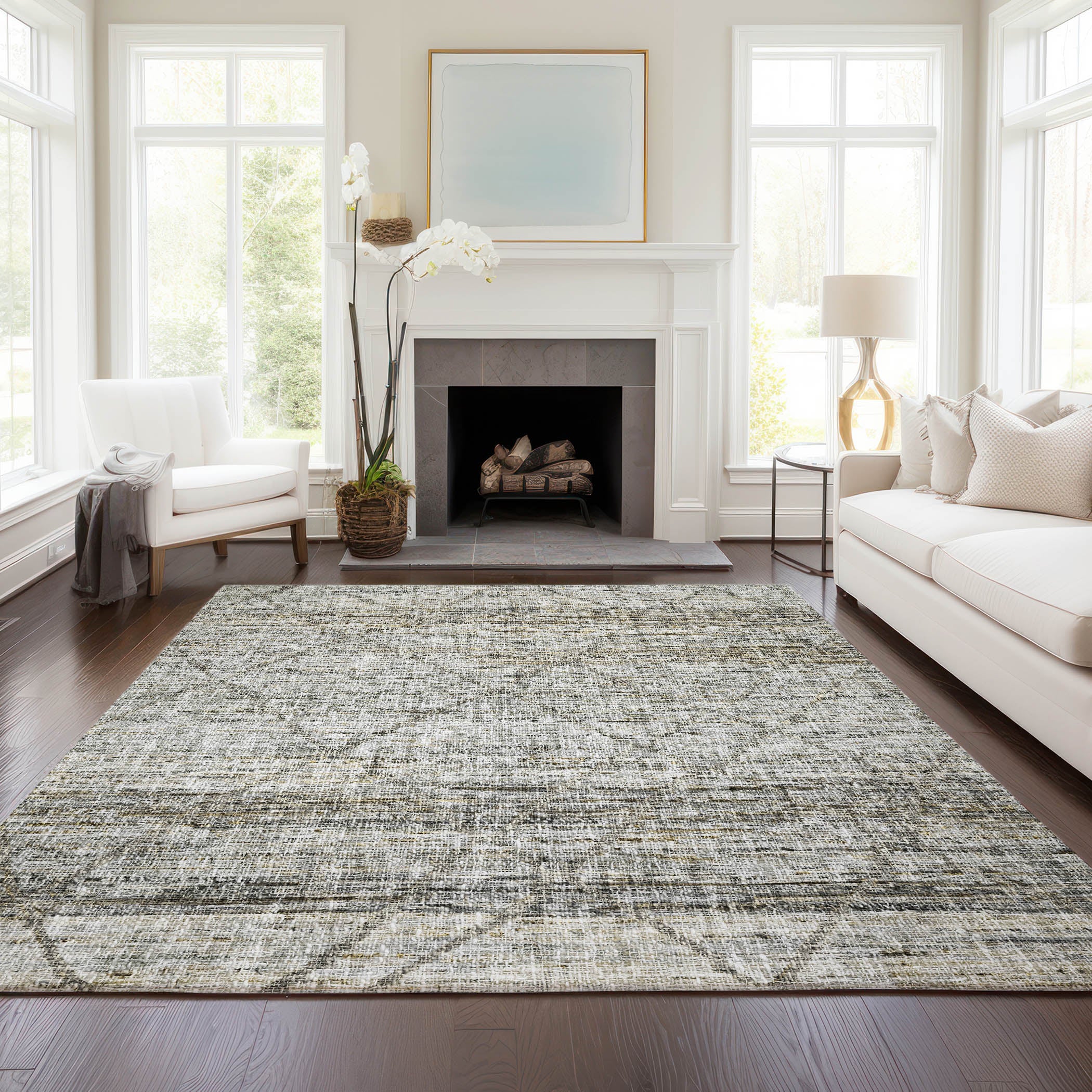 Luxury Washable Indoor/Outdoor Transitional PO1 Pewter Gray Rug 2'6" x 3'10" #shape_Rectangle