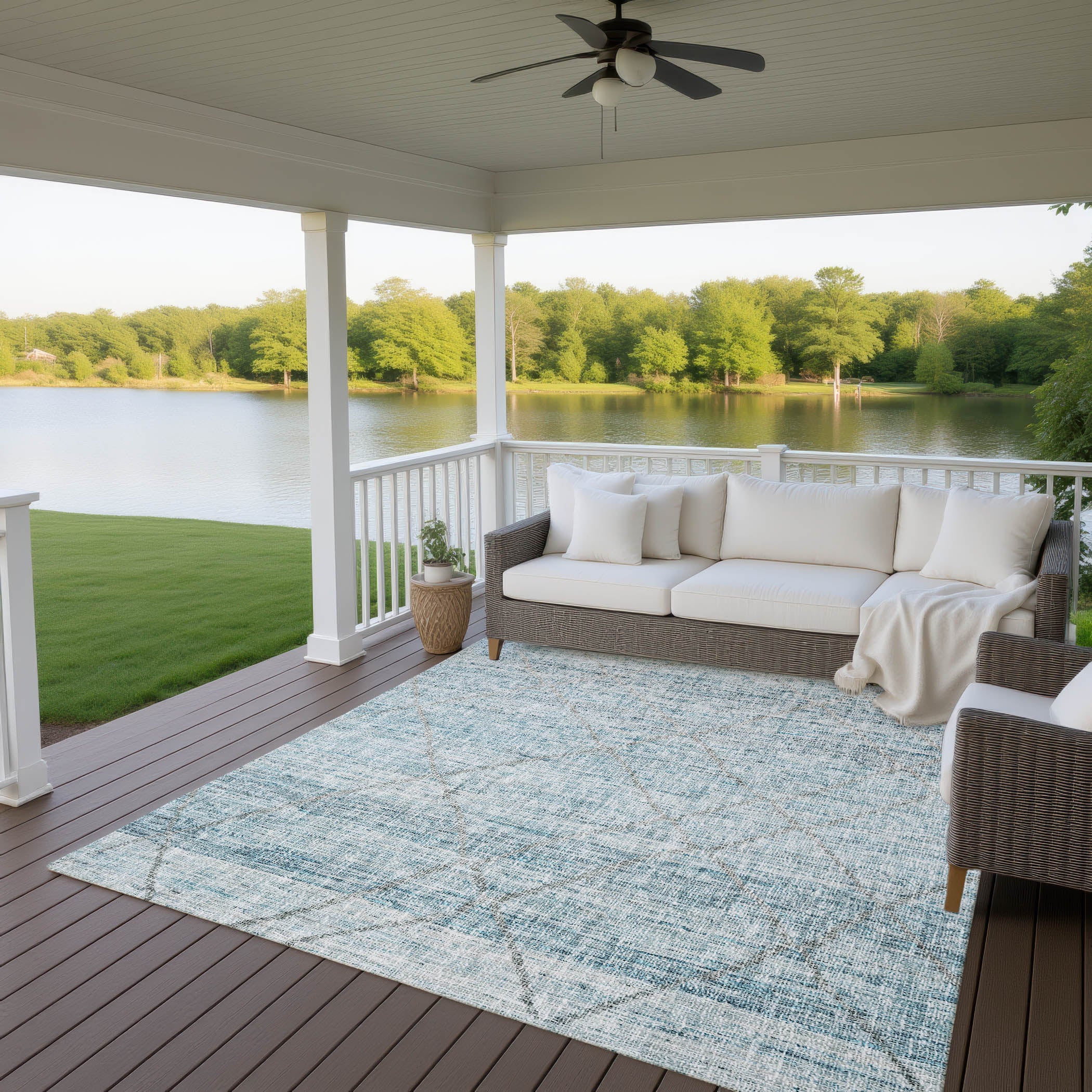 Luxury Washable Indoor/Outdoor Transitional PO1 Teal Rug 2'6" x 3'10" #shape_Rectangle