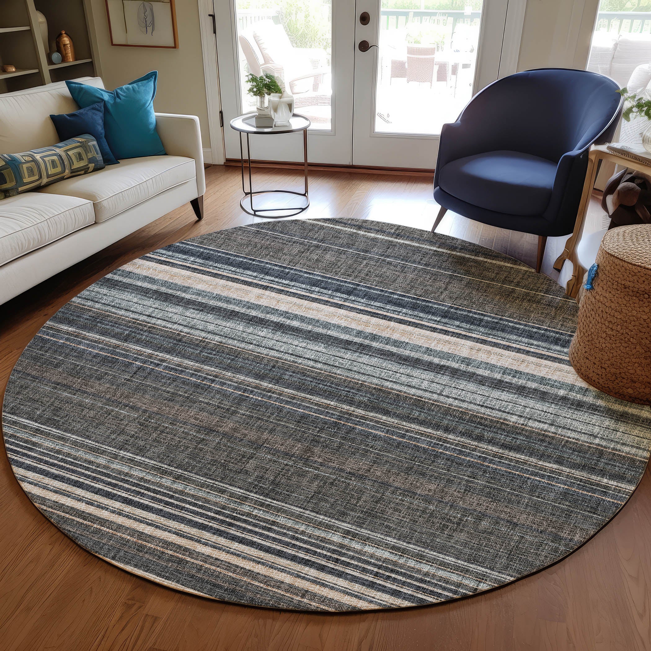 Luxury Washable Indoor/Outdoor Transitional PO2 Chocolate Brown Rug 8' x 8' #shape_Rectangle
