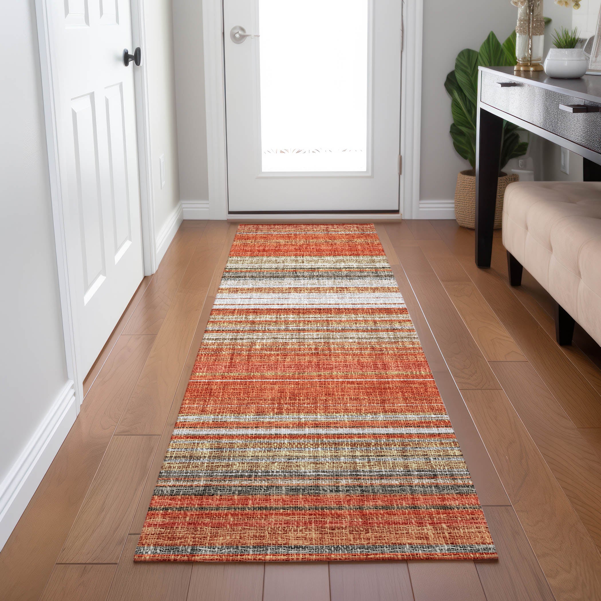 Luxury Washable Indoor/Outdoor Transitional PO2 Coral Orange Rug 2'3" x 7'6" #shape_Runner