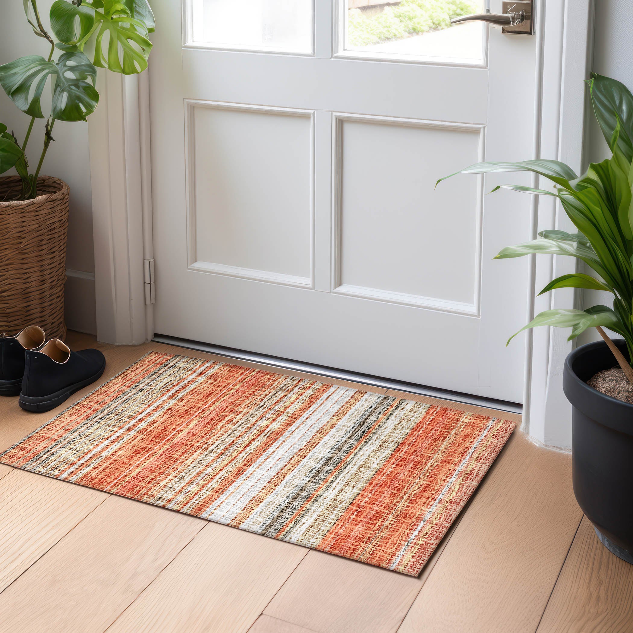 Luxury Washable Indoor/Outdoor Transitional PO2 Coral Orange Rug 1'8" x 2'6" #shape_Rectangle