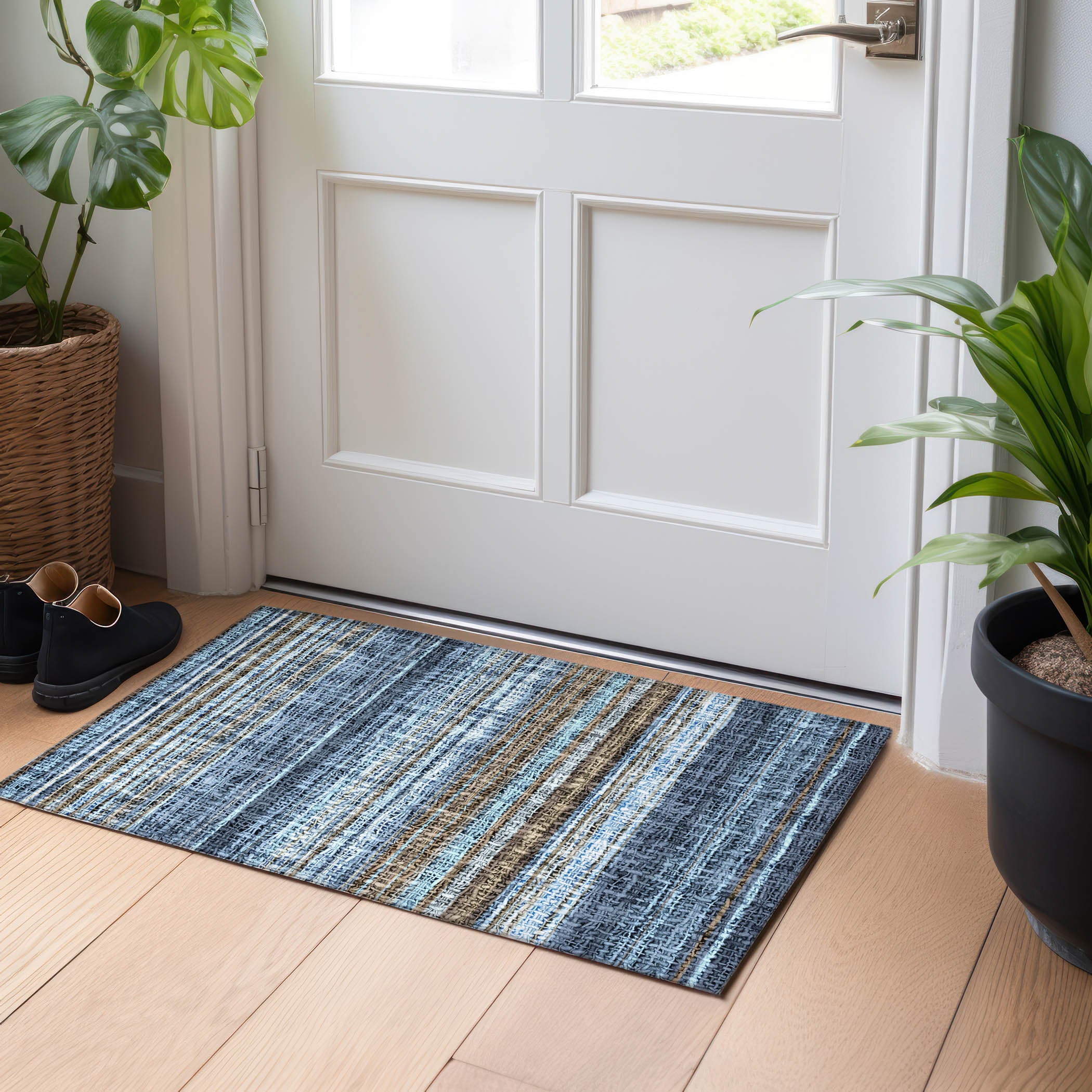 Luxury Washable Indoor/Outdoor Transitional PO2 Navy Blue Rug 1'8" x 2'6" #shape_Rectangle