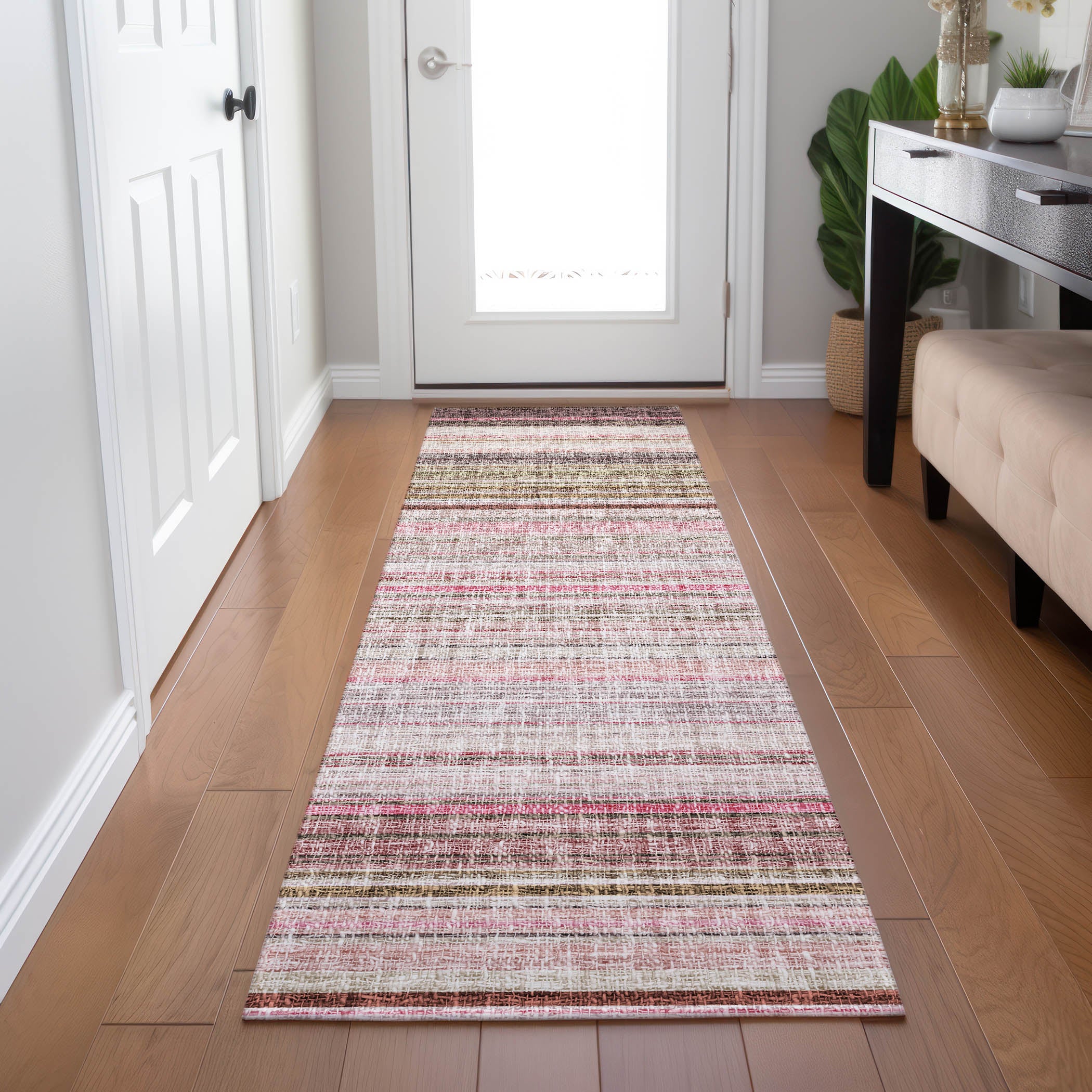 Luxury Washable Indoor/Outdoor Transitional PO2 Pink Rug 2'3" x 7'6" #shape_Runner