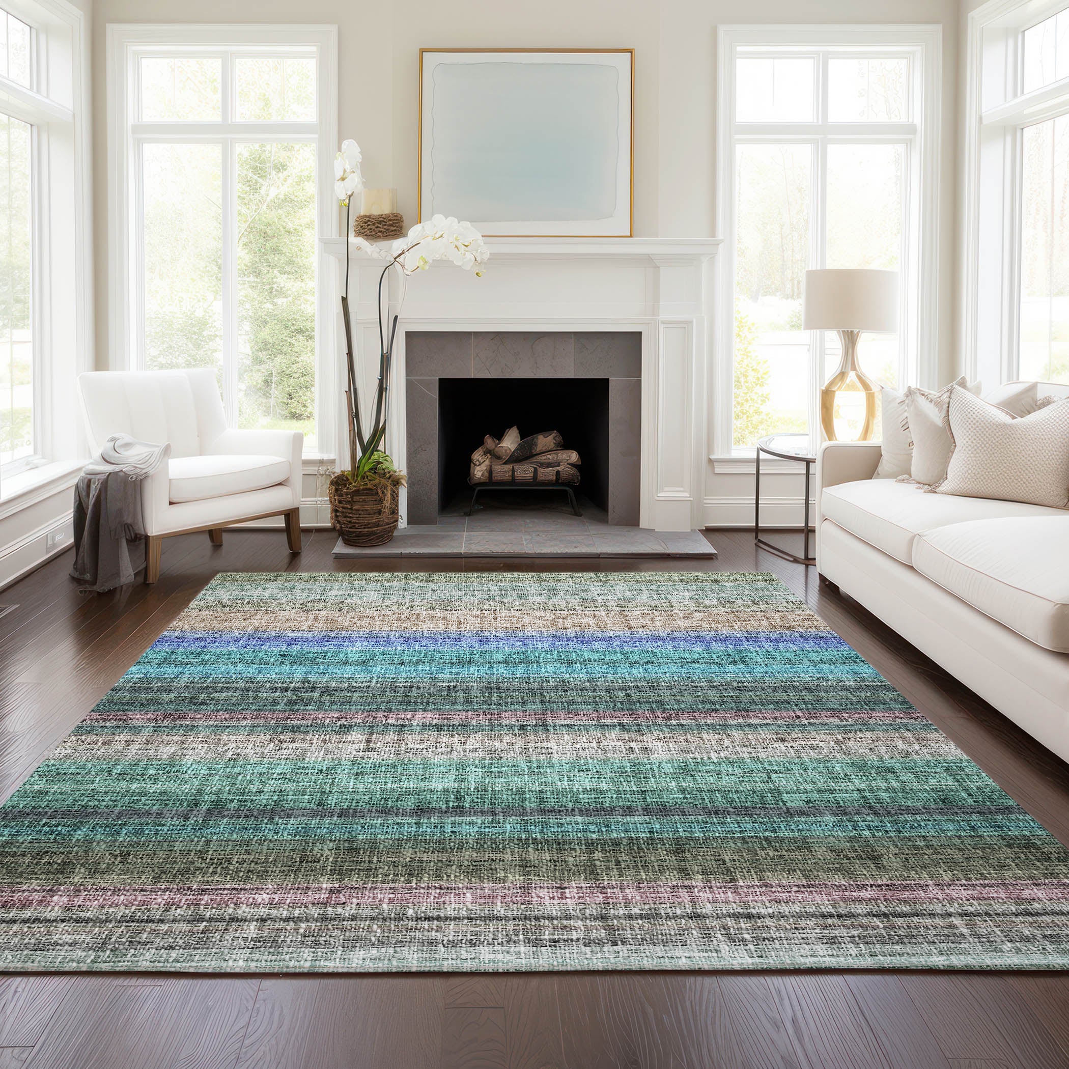 Luxury Washable Indoor/Outdoor Transitional PO2 Sage Green Rug 2'6" x 3'10" #shape_Rectangle