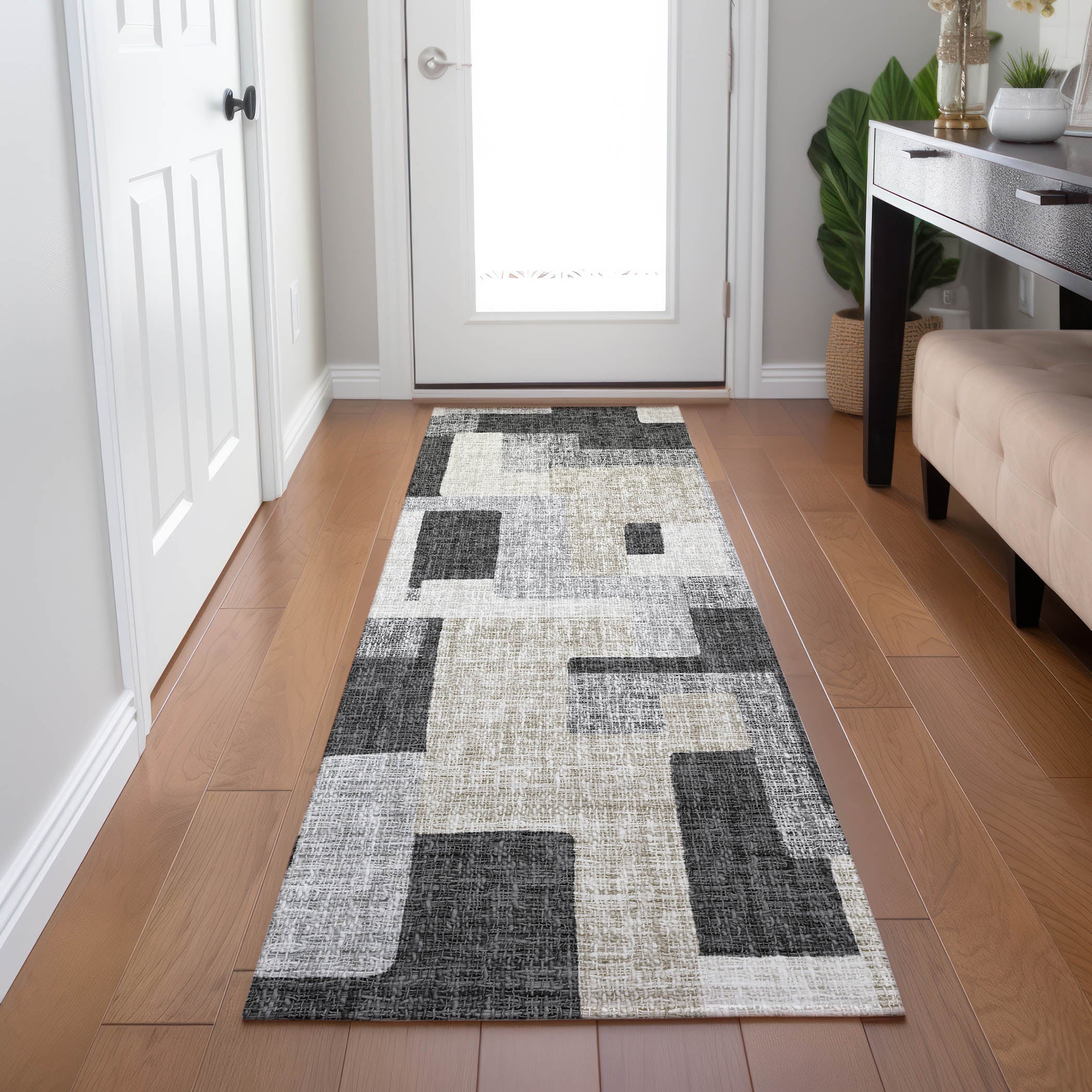 Luxury Washable Indoor/Outdoor Transitional PO3 Gray Rug 2'3" x 7'6" #shape_Runner