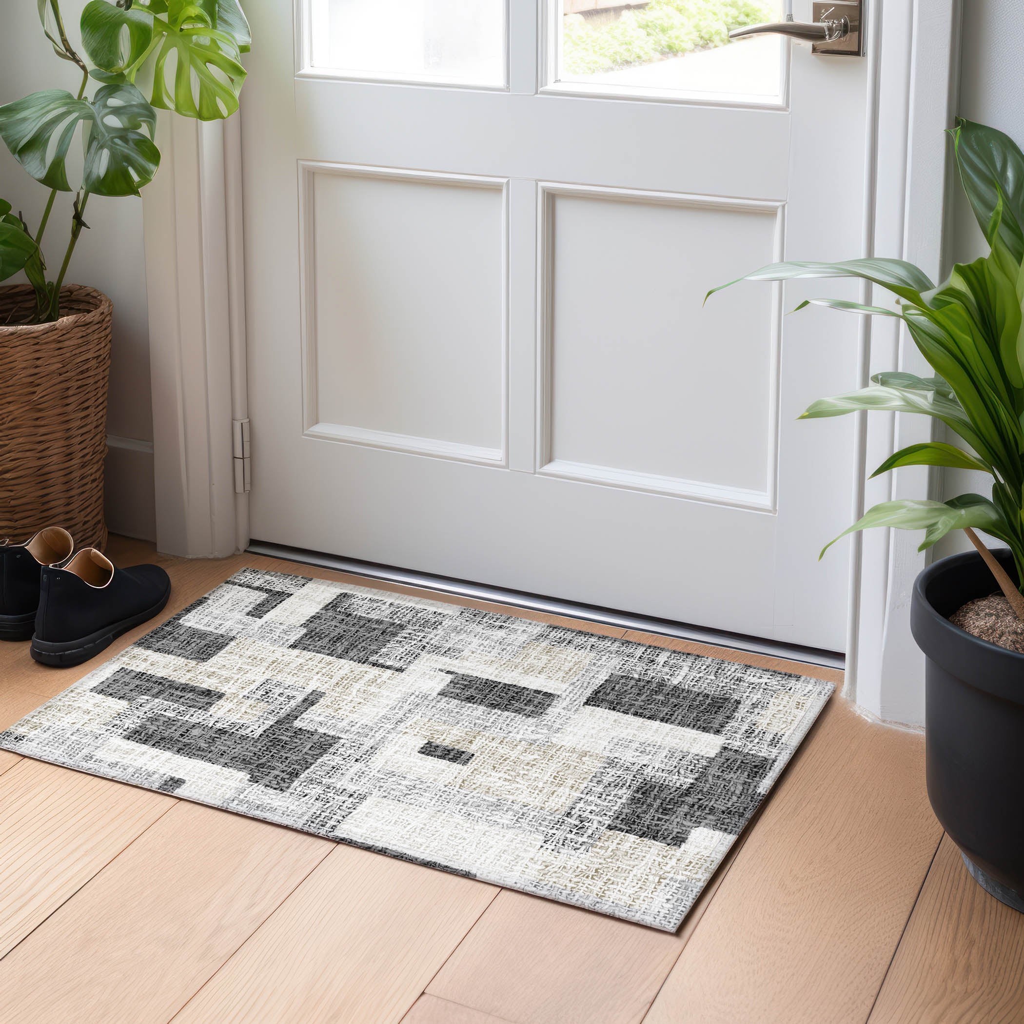 Luxury Washable Indoor/Outdoor Transitional PO3 Gray Rug 1'8" x 2'6" #shape_Rectangle