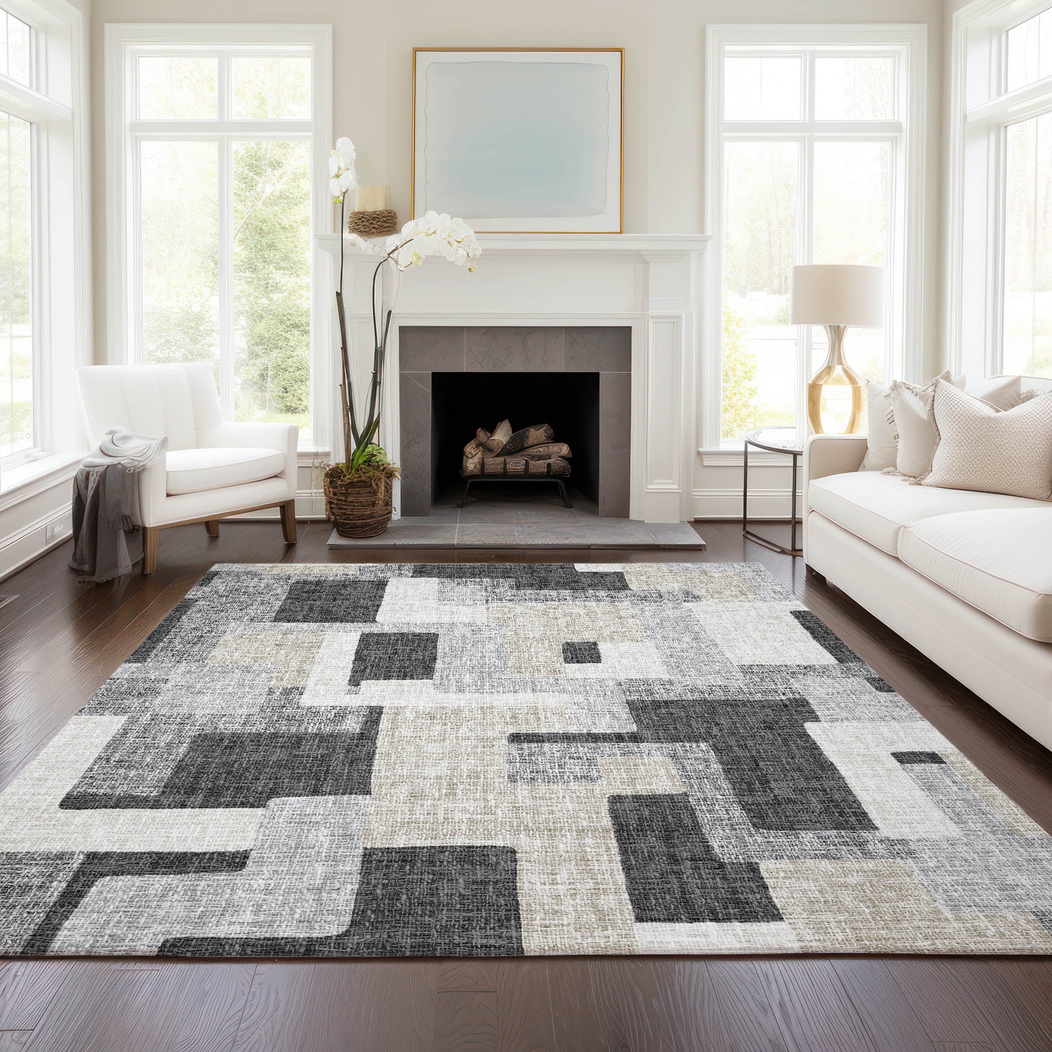 Luxury Washable Indoor/Outdoor Transitional PO3 Gray Rug 2'6" x 3'10" #shape_Rectangle