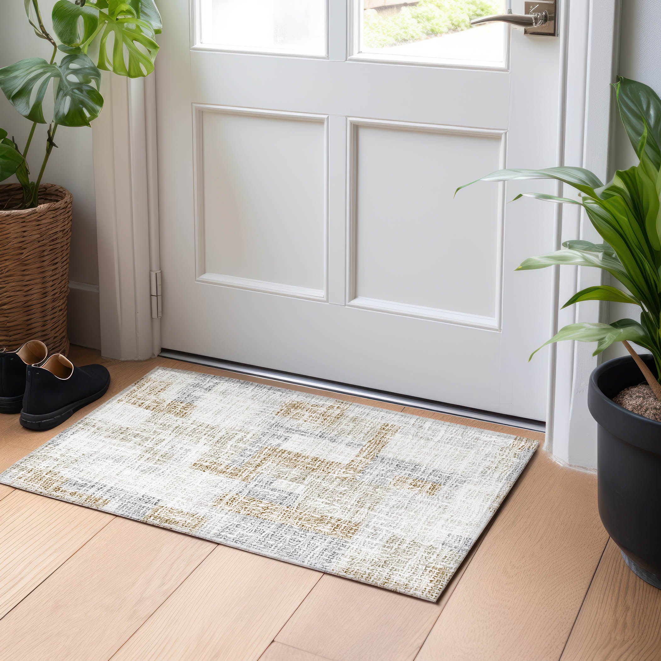 Luxury Washable Indoor/Outdoor Transitional PO3 Ivory Rug 1'8" x 2'6" #shape_Rectangle