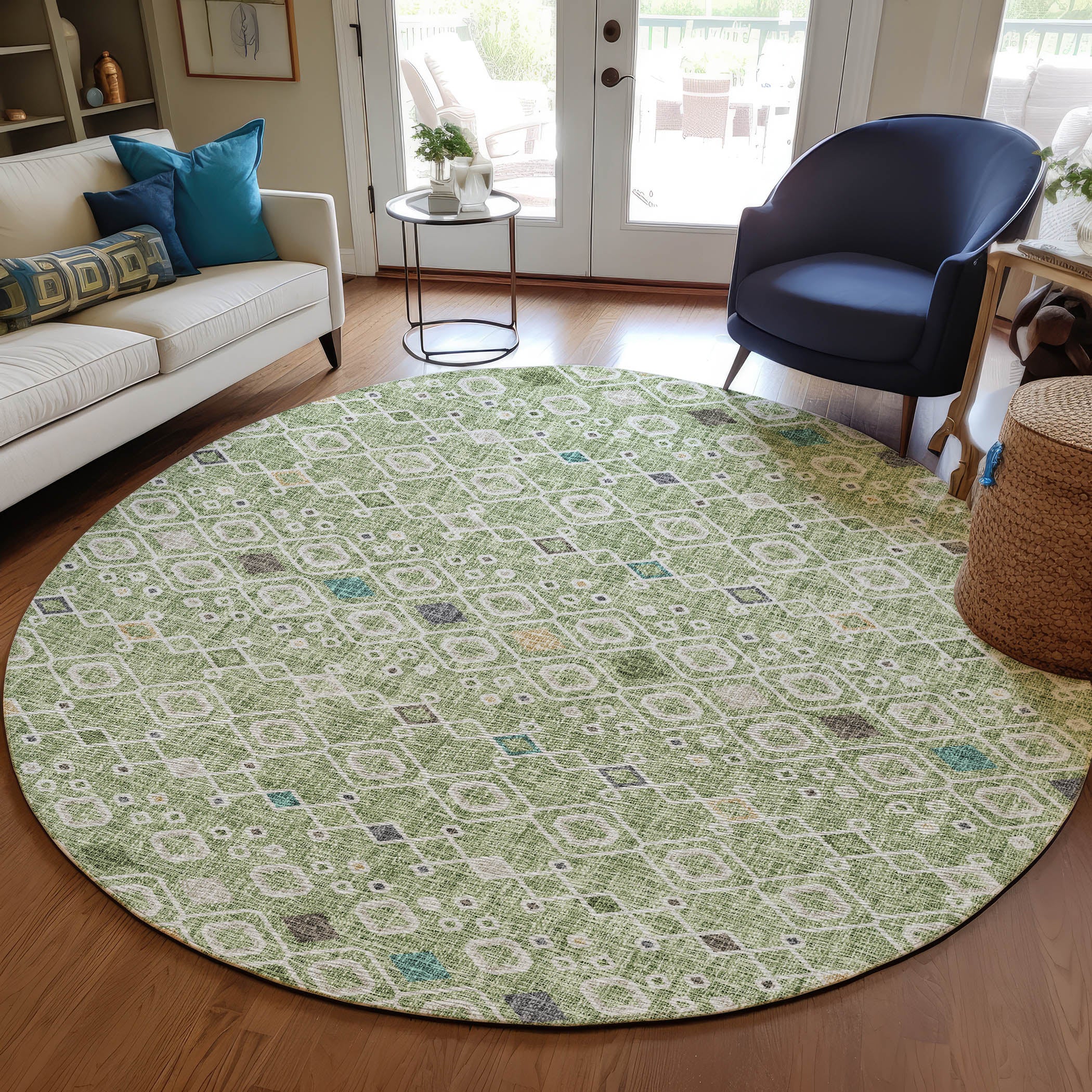 Luxury Washable Indoor/Outdoor Transitional PO4 Aloe Green Rug 8' x 8' #shape_Rectangle
