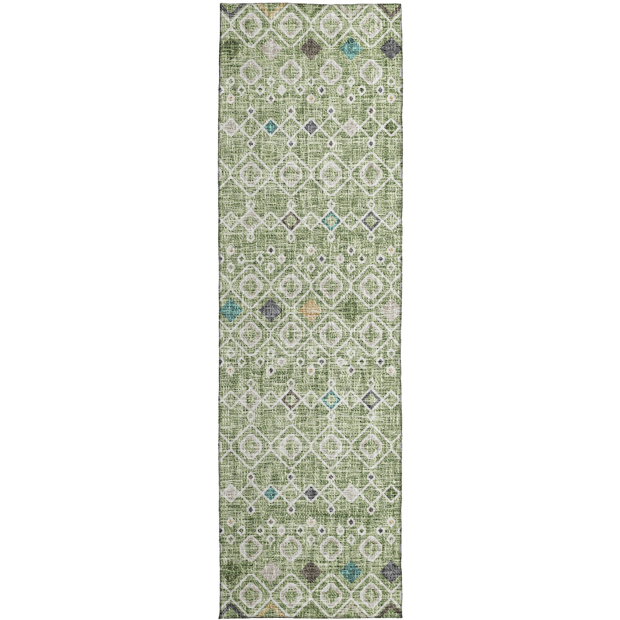Luxury Washable Indoor/Outdoor Transitional PO4 Aloe Green Rug 2'3" x 7'6" #shape_Runner