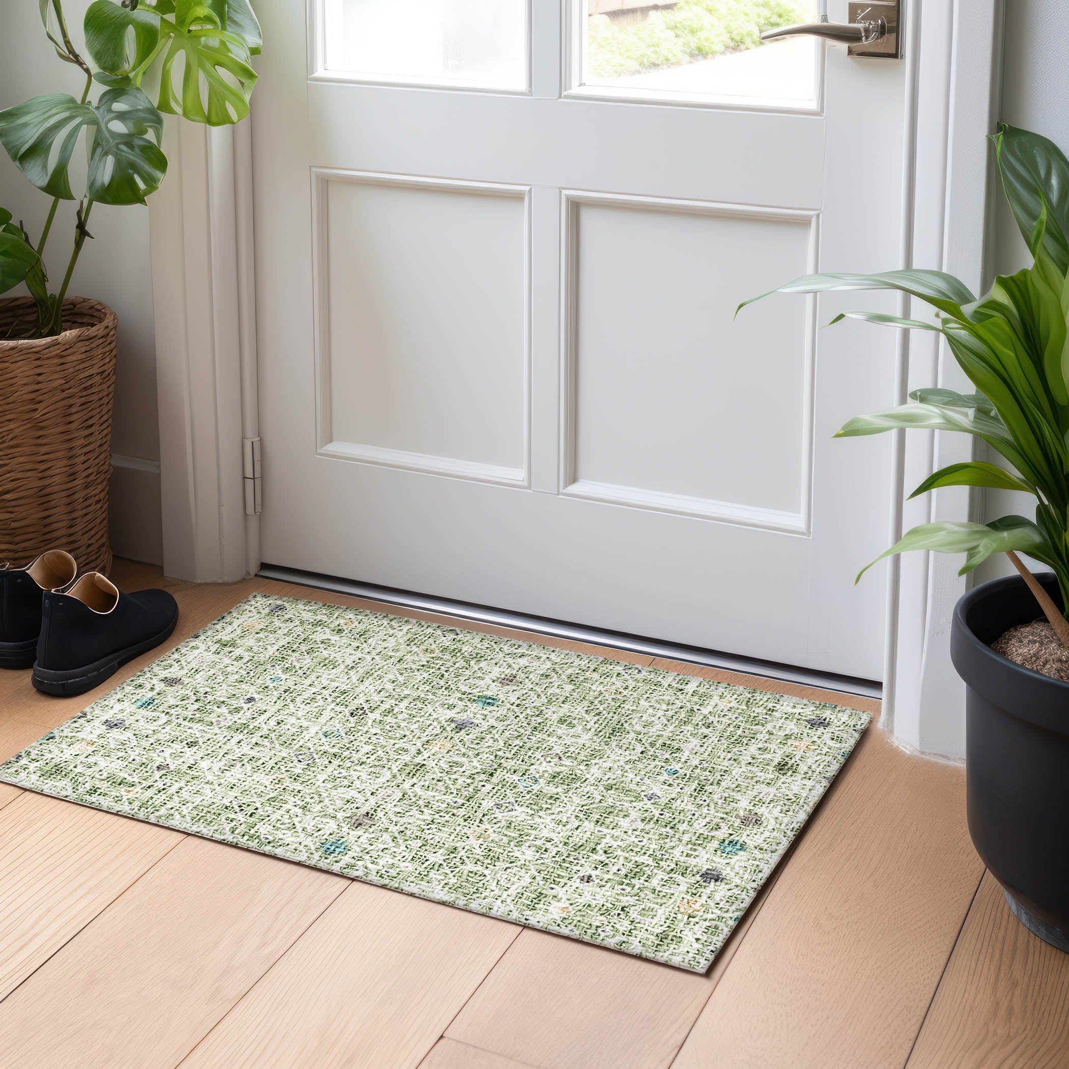 Luxury Washable Indoor/Outdoor Transitional PO4 Aloe Green Rug 1'8" x 2'6" #shape_Rectangle