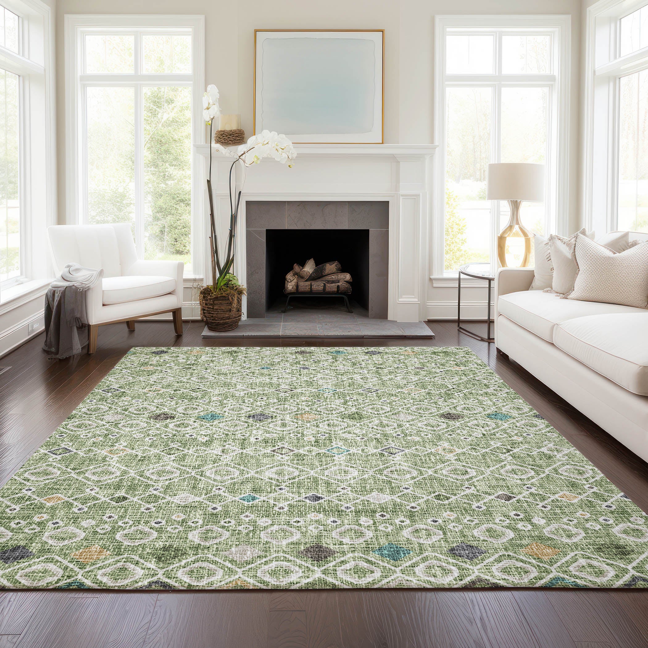 Luxury Washable Indoor/Outdoor Transitional PO4 Aloe Green Rug 2'6" x 3'10" #shape_Rectangle