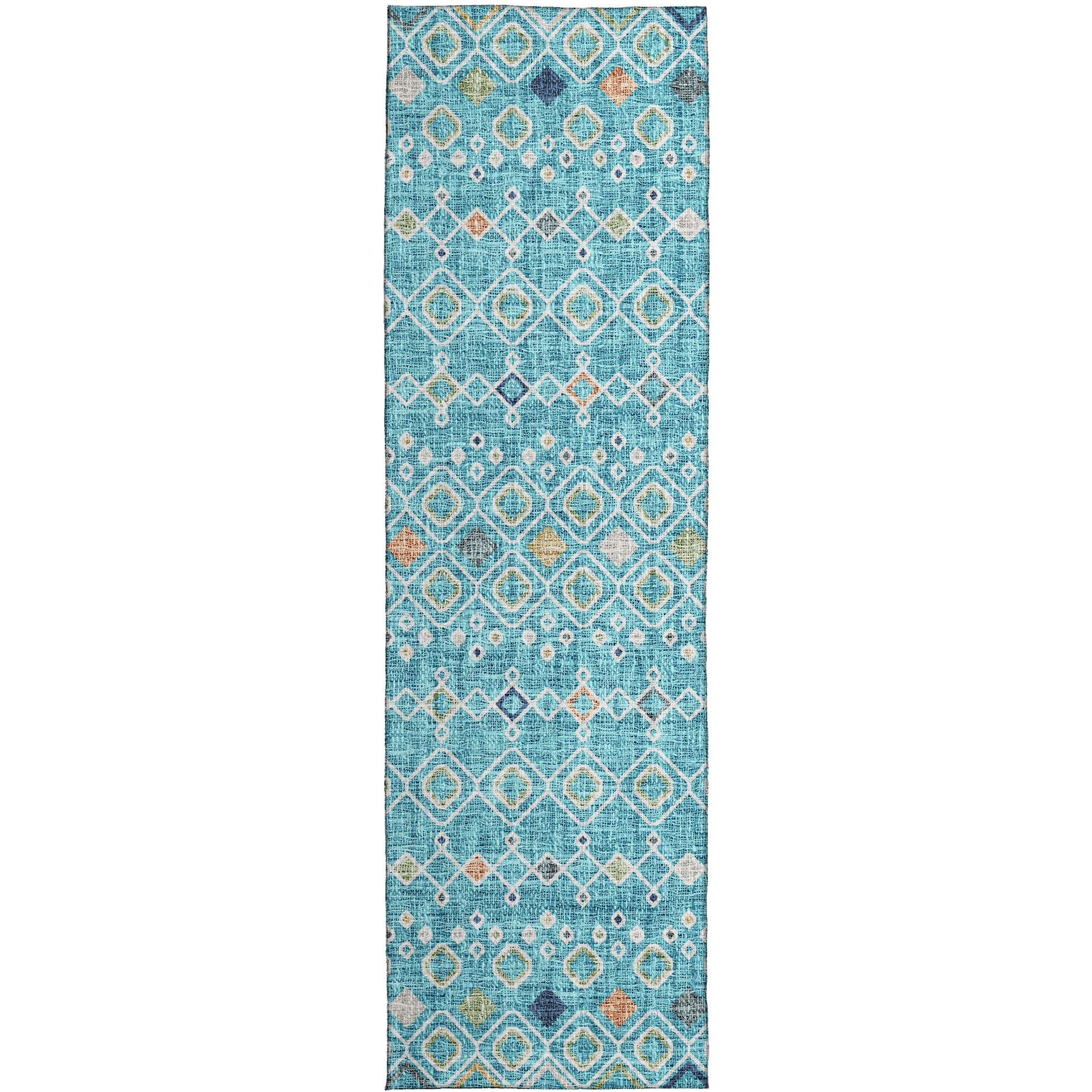Luxury Washable Indoor/Outdoor Transitional PO4 Teal Rug 2'3" x 7'6" #shape_Runner