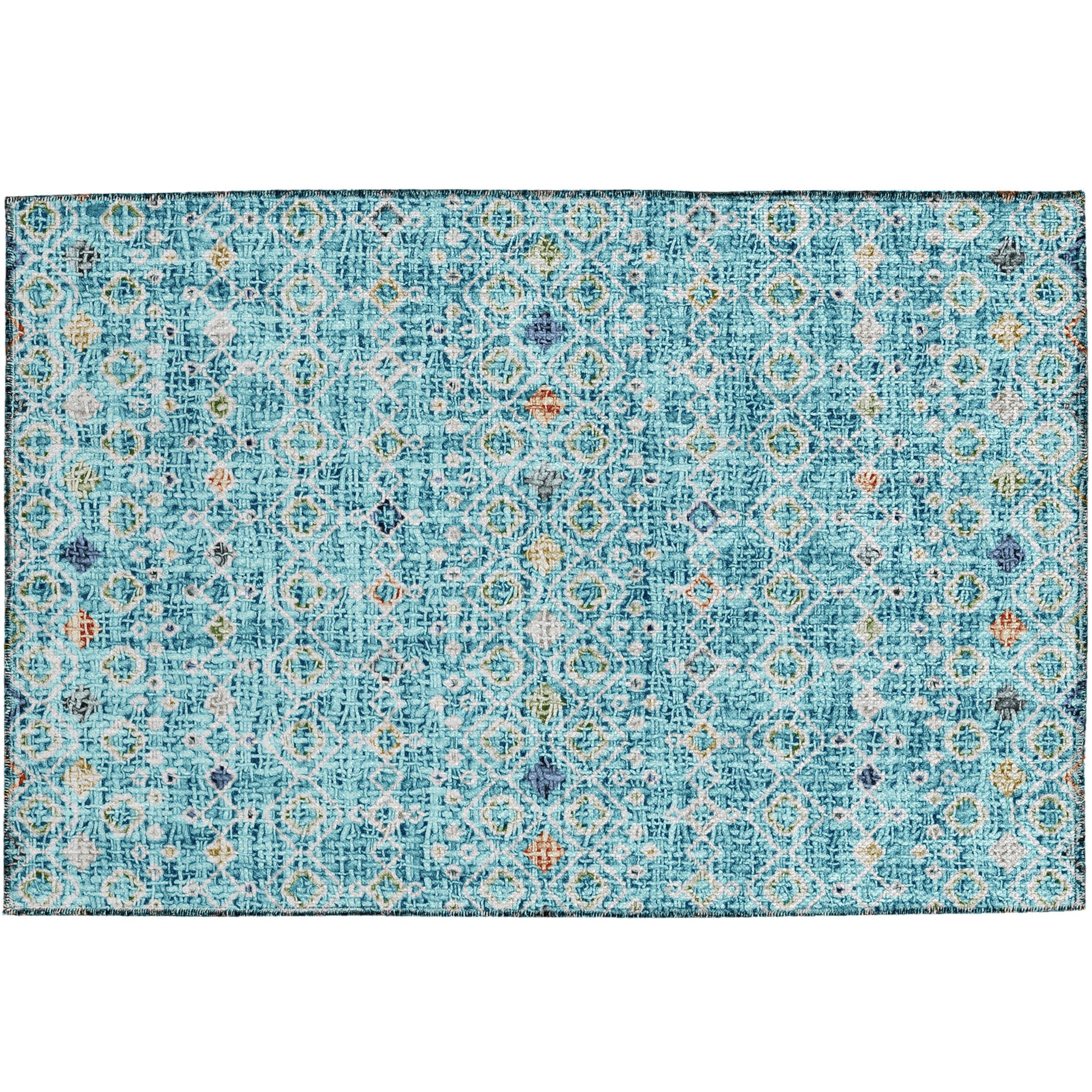 Luxury Washable Indoor/Outdoor Transitional PO4 Teal Rug 1'8" x 2'6" #shape_Rectangle