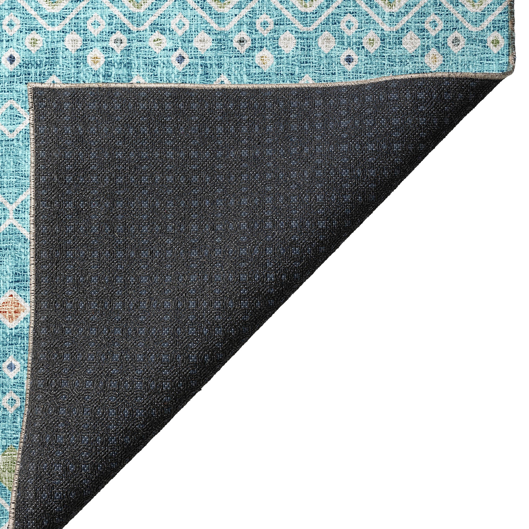 Luxury Washable Indoor/Outdoor Transitional PO4 Teal Rug 1'8" x 2'6" #shape_Rectangle