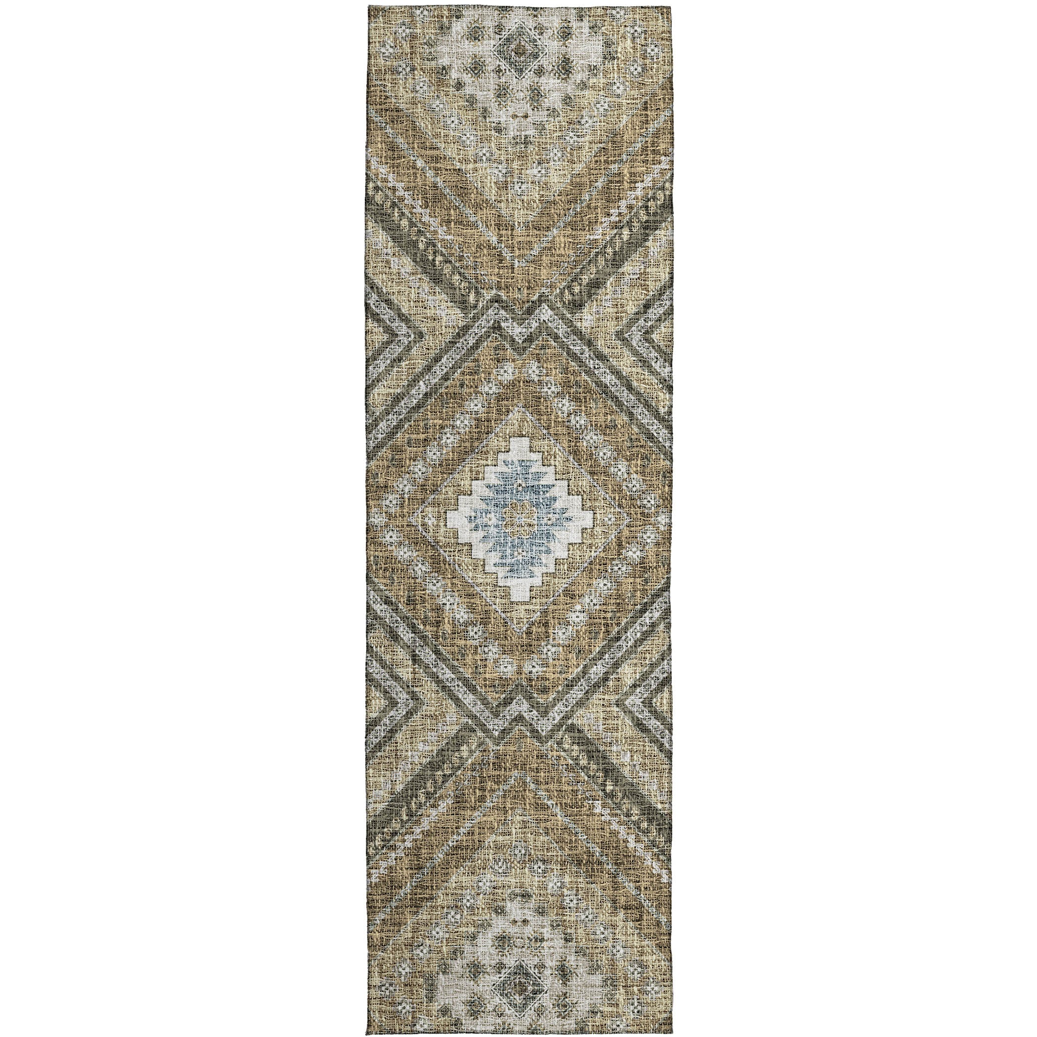 Luxury Washable Indoor/Outdoor Transitional PO5 Beige Brown Rug 2'3" x 7'6" #shape_Runner