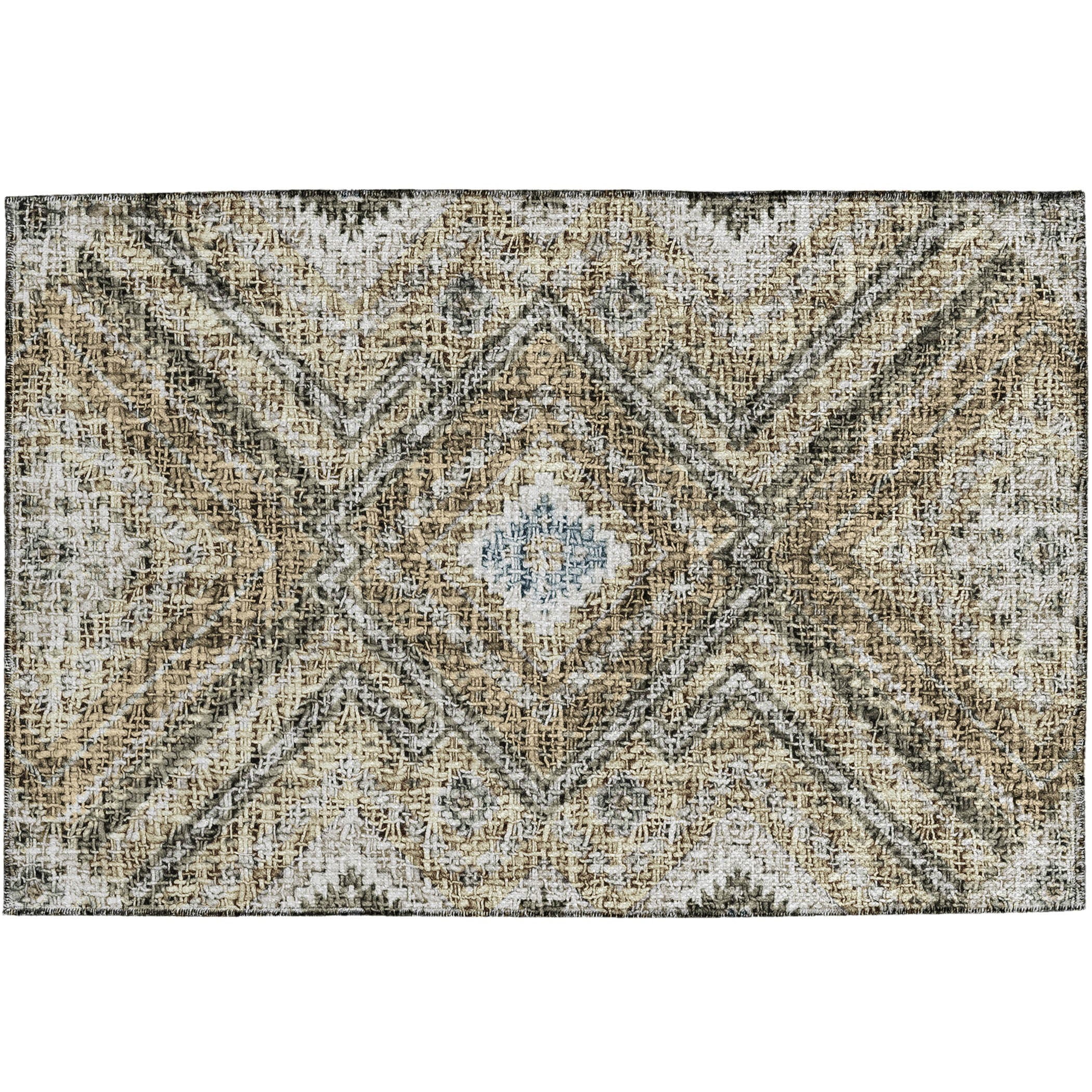 Luxury Washable Indoor/Outdoor Transitional PO5 Beige Brown Rug 1'8" x 2'6" #shape_Rectangle