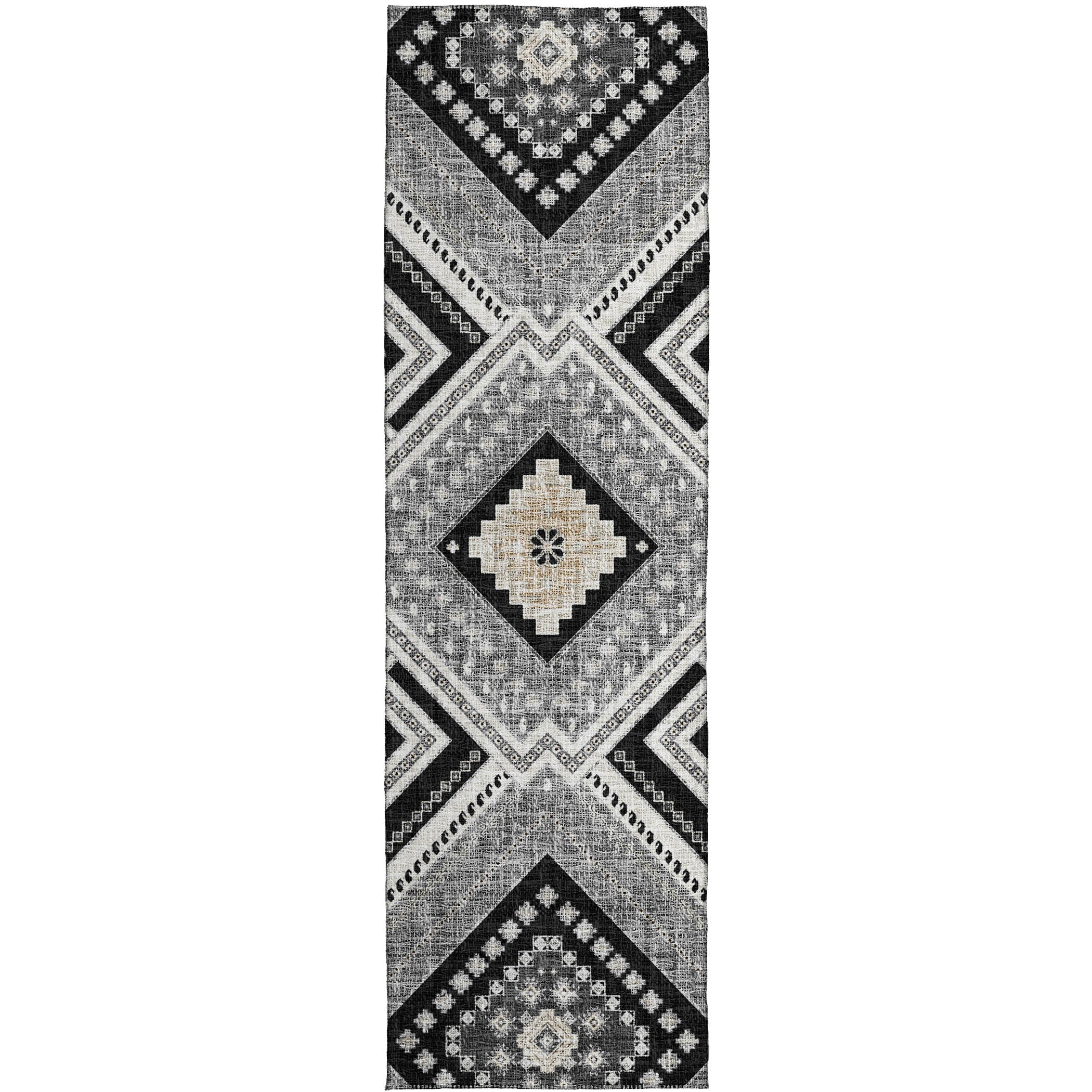 Luxury Washable Indoor/Outdoor Transitional PO5 Black Rug 2'3" x 7'6" #shape_Runner
