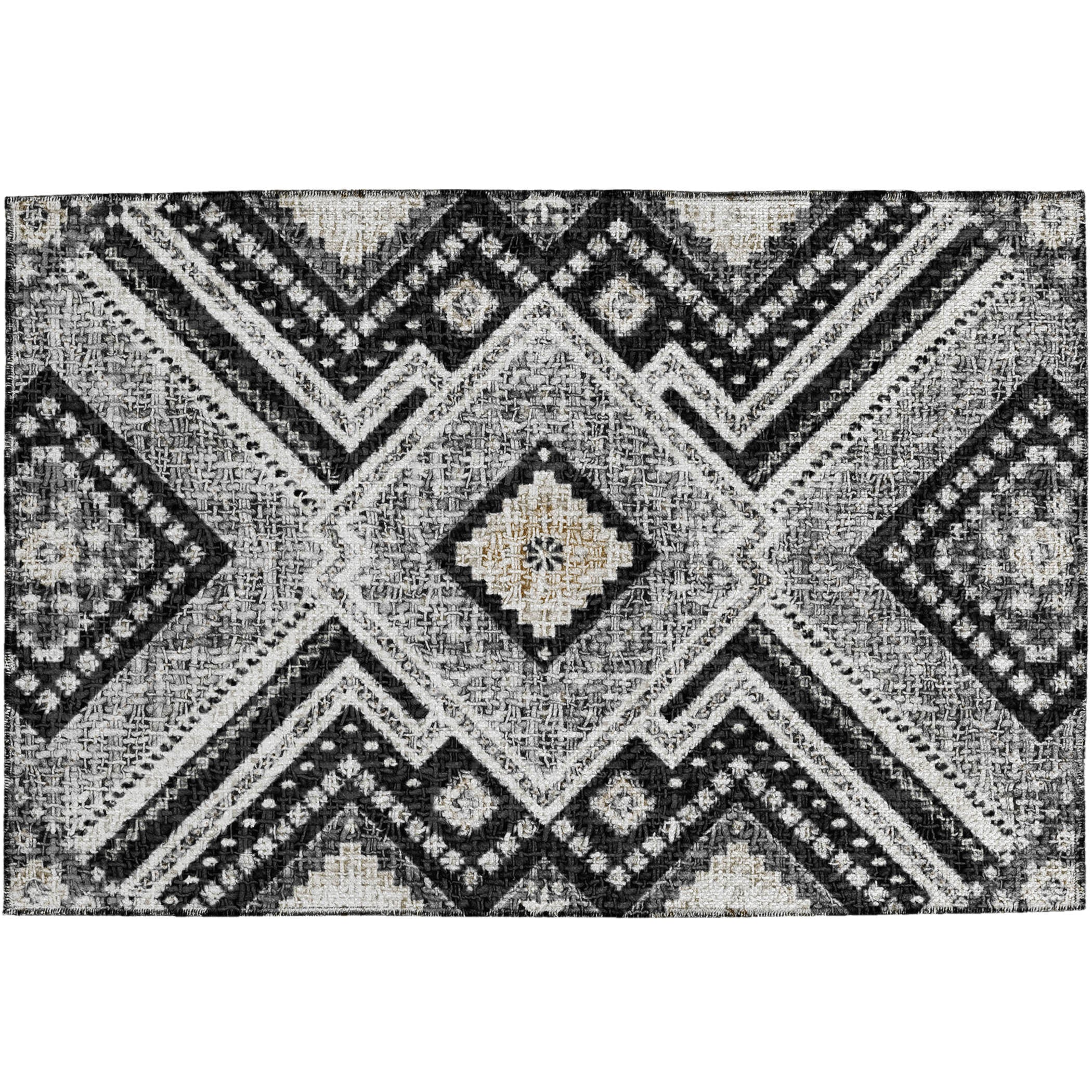 Luxury Washable Indoor/Outdoor Transitional PO5 Black Rug 1'8" x 2'6" #shape_Rectangle