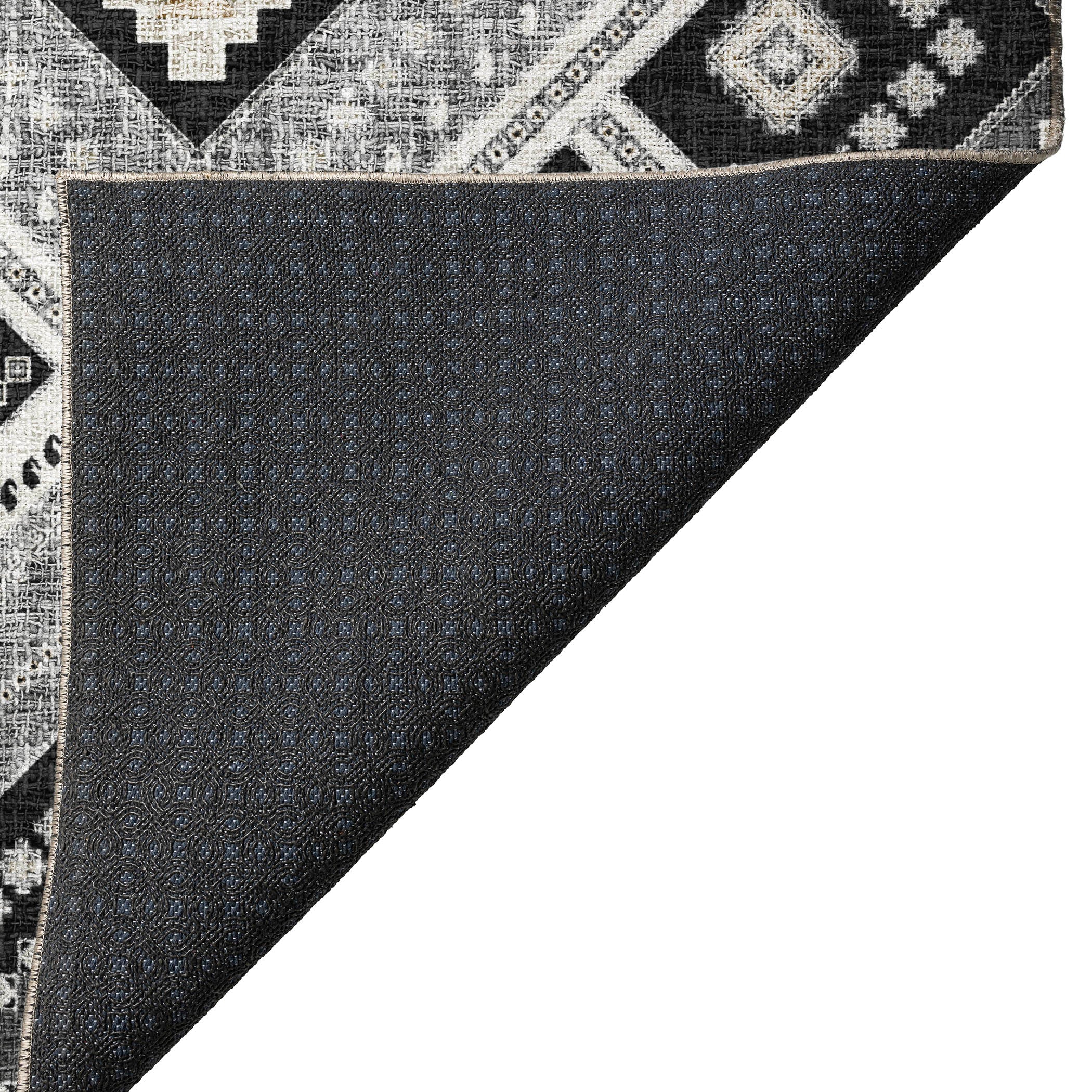 Luxury Washable Indoor/Outdoor Transitional PO5 Black Rug 1'8" x 2'6" #shape_Rectangle