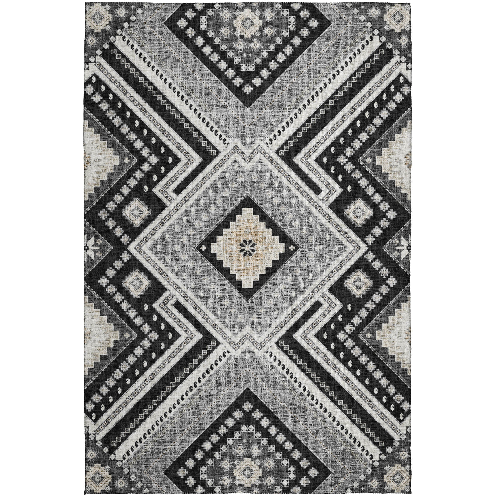 Luxury Washable Indoor/Outdoor Transitional PO5 Black Rug 2'6" x 3'10" #shape_Rectangle